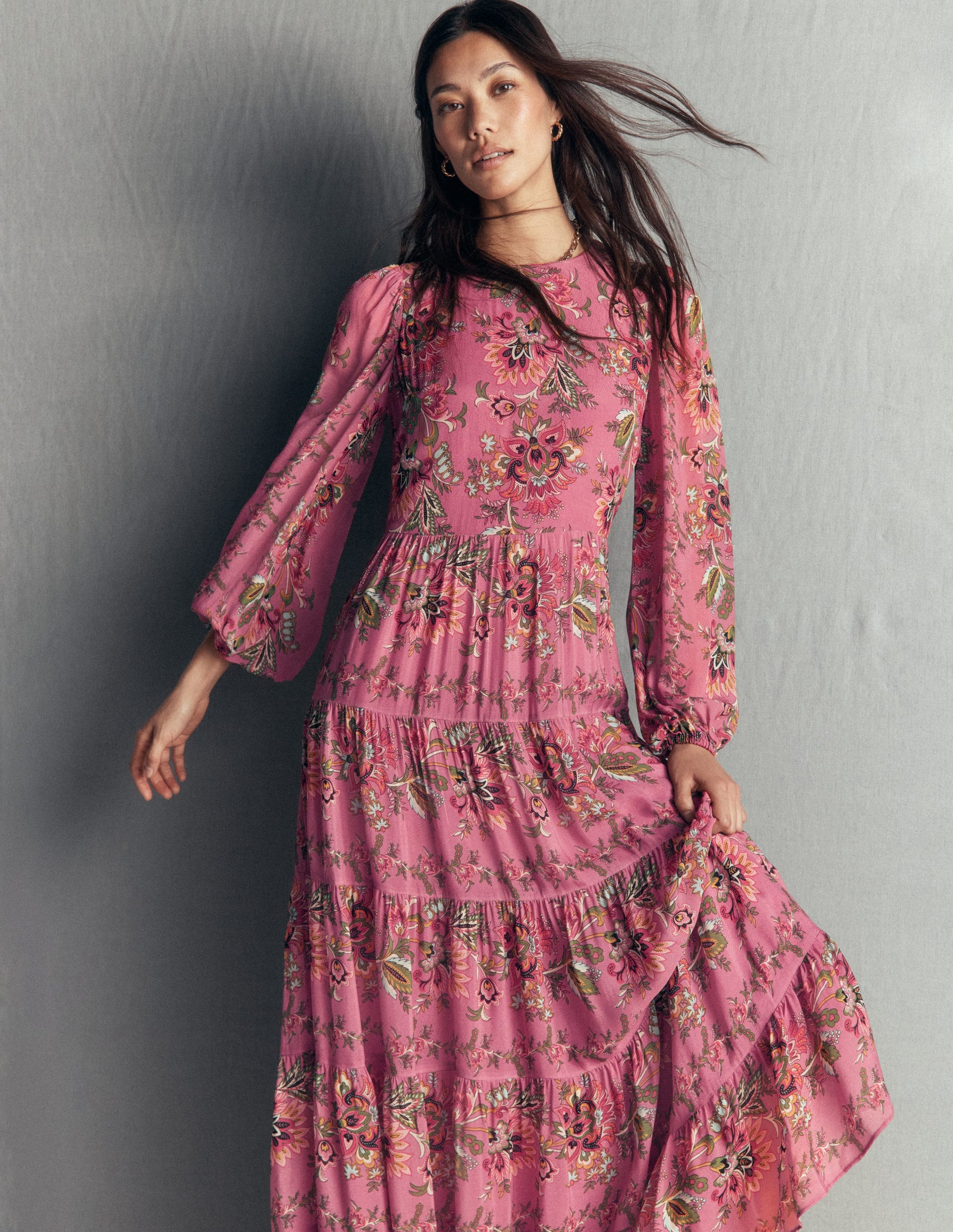 Multi Tiered Maxi Dress-Pink Heather, Frosted Flora-8