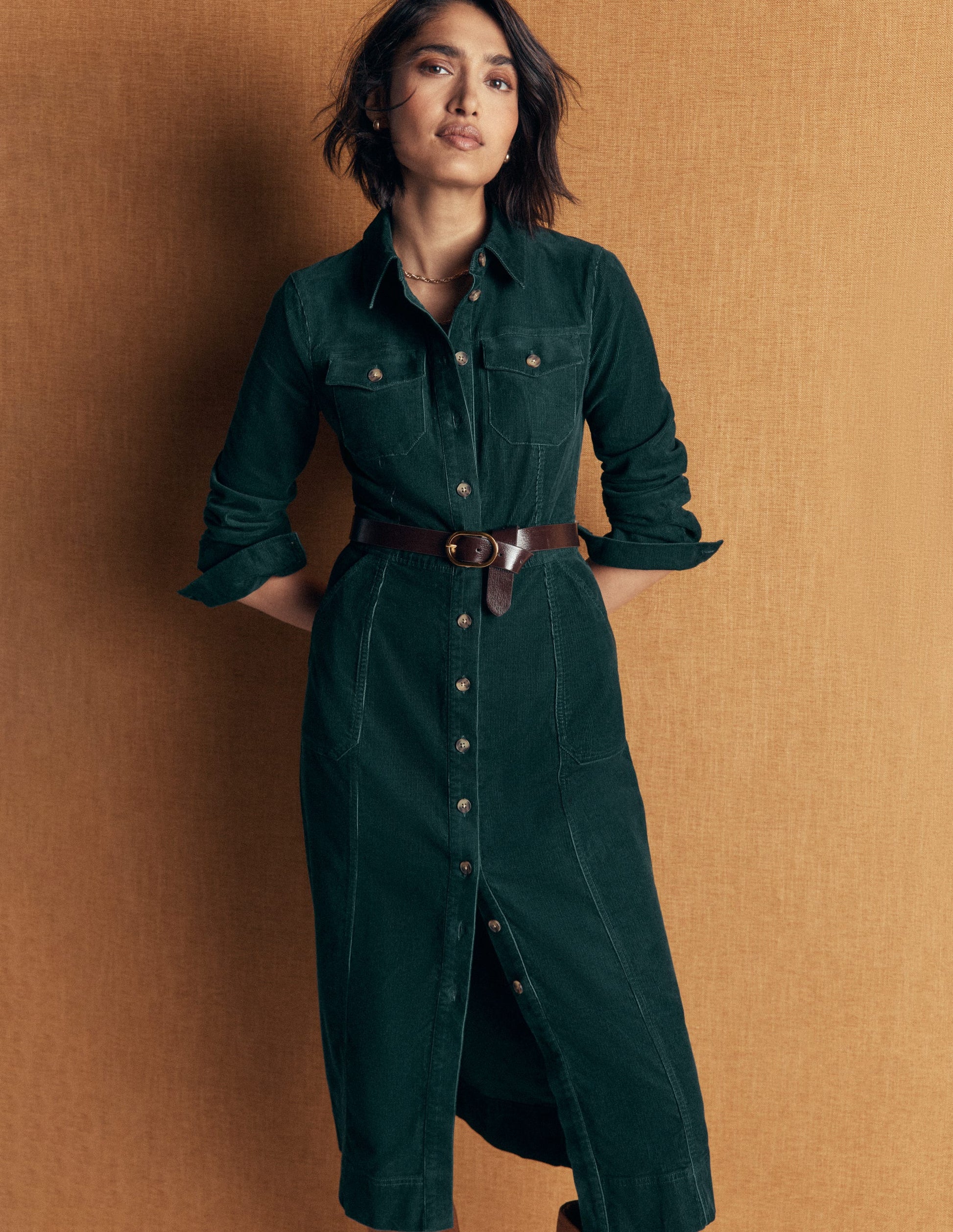 Fleur Cord Midi Dress-Midnight Teal-1