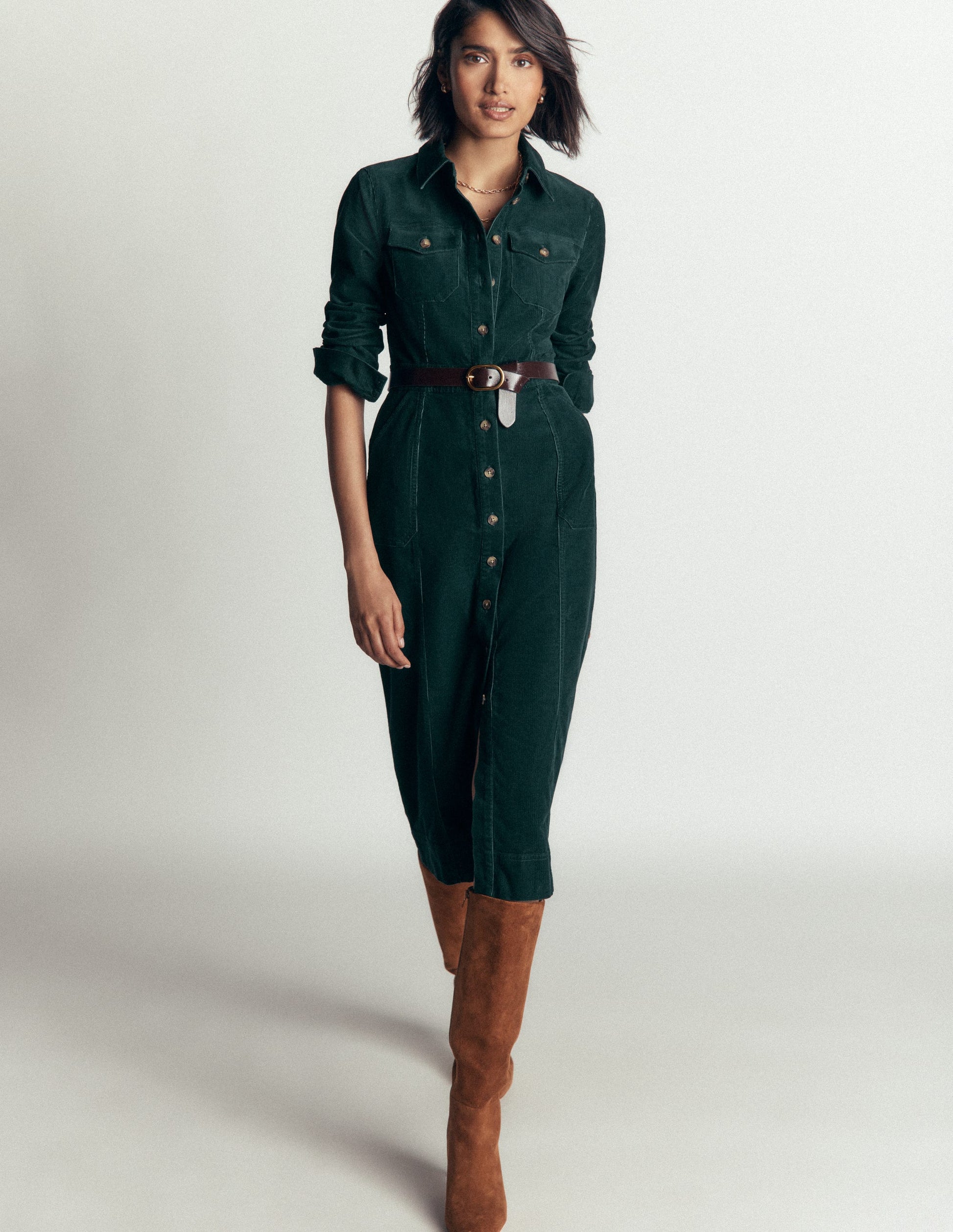 Fleur Cord Midi Dress-Midnight Teal-4