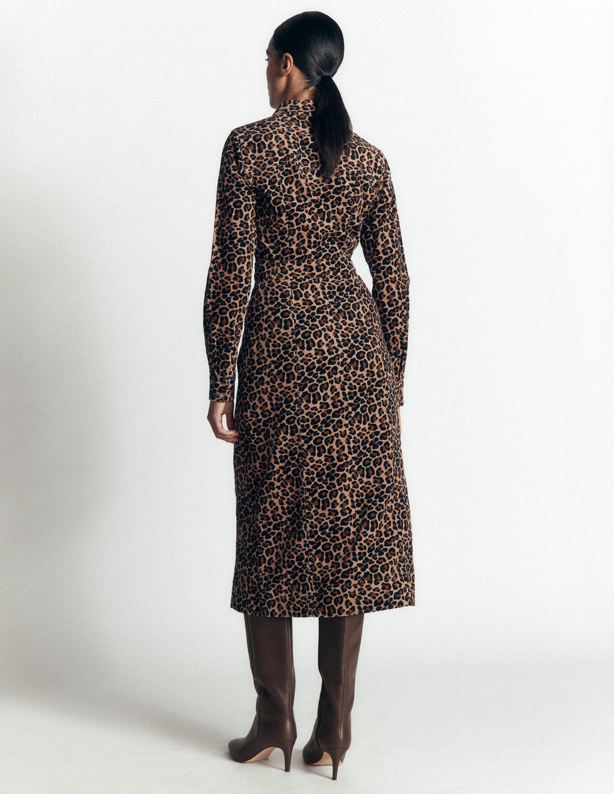 Fleur Cord Midi Shirt Dress-Brown, Leopard Fields - Image 3
