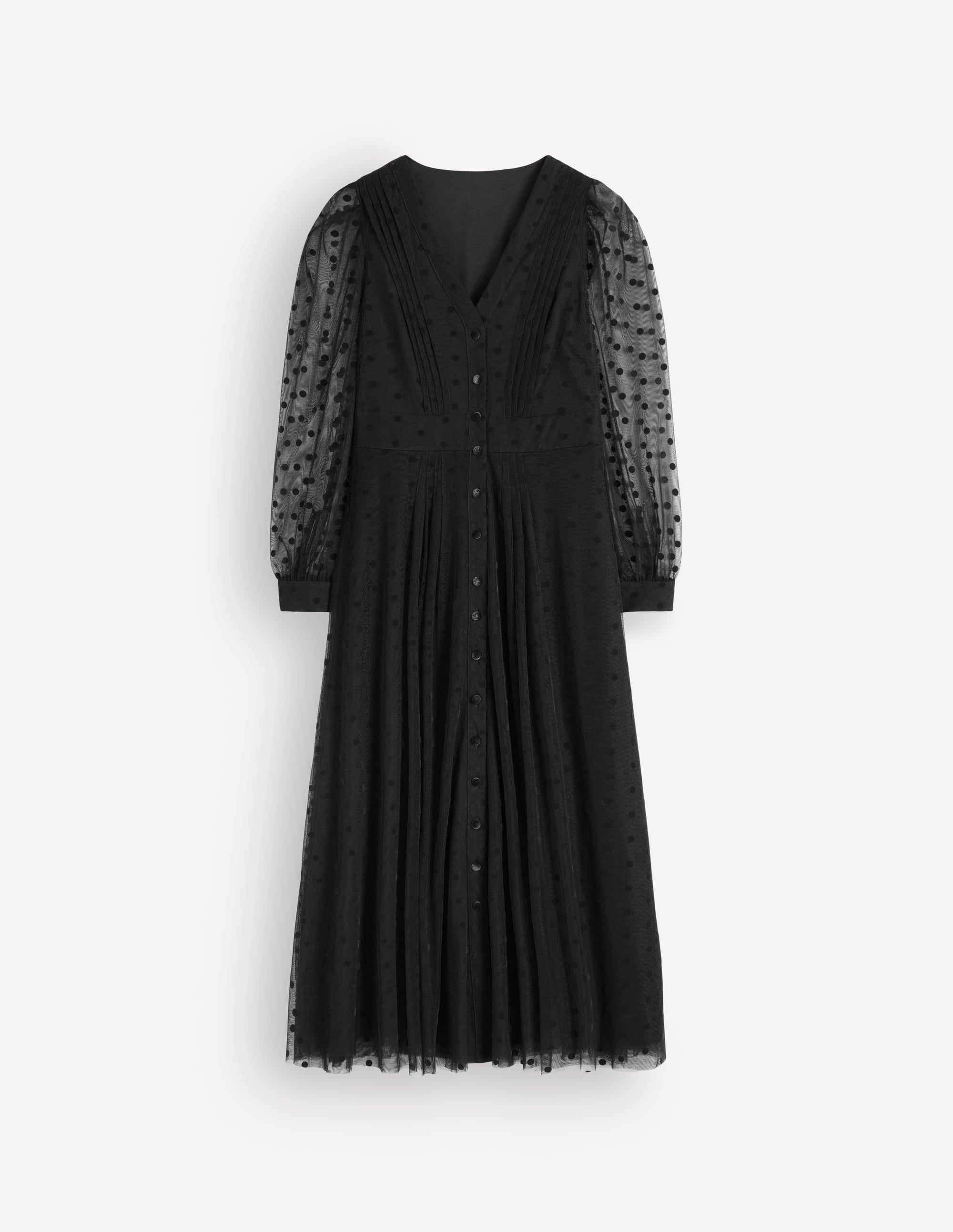 Pleated Tulle Midi Dress-Black - Image 6