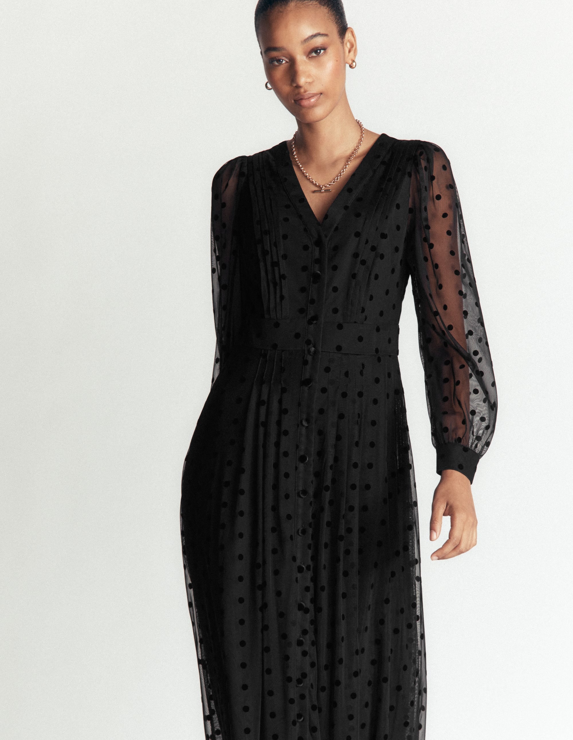 Pleated Tulle Midi Dress-Black - Image 5