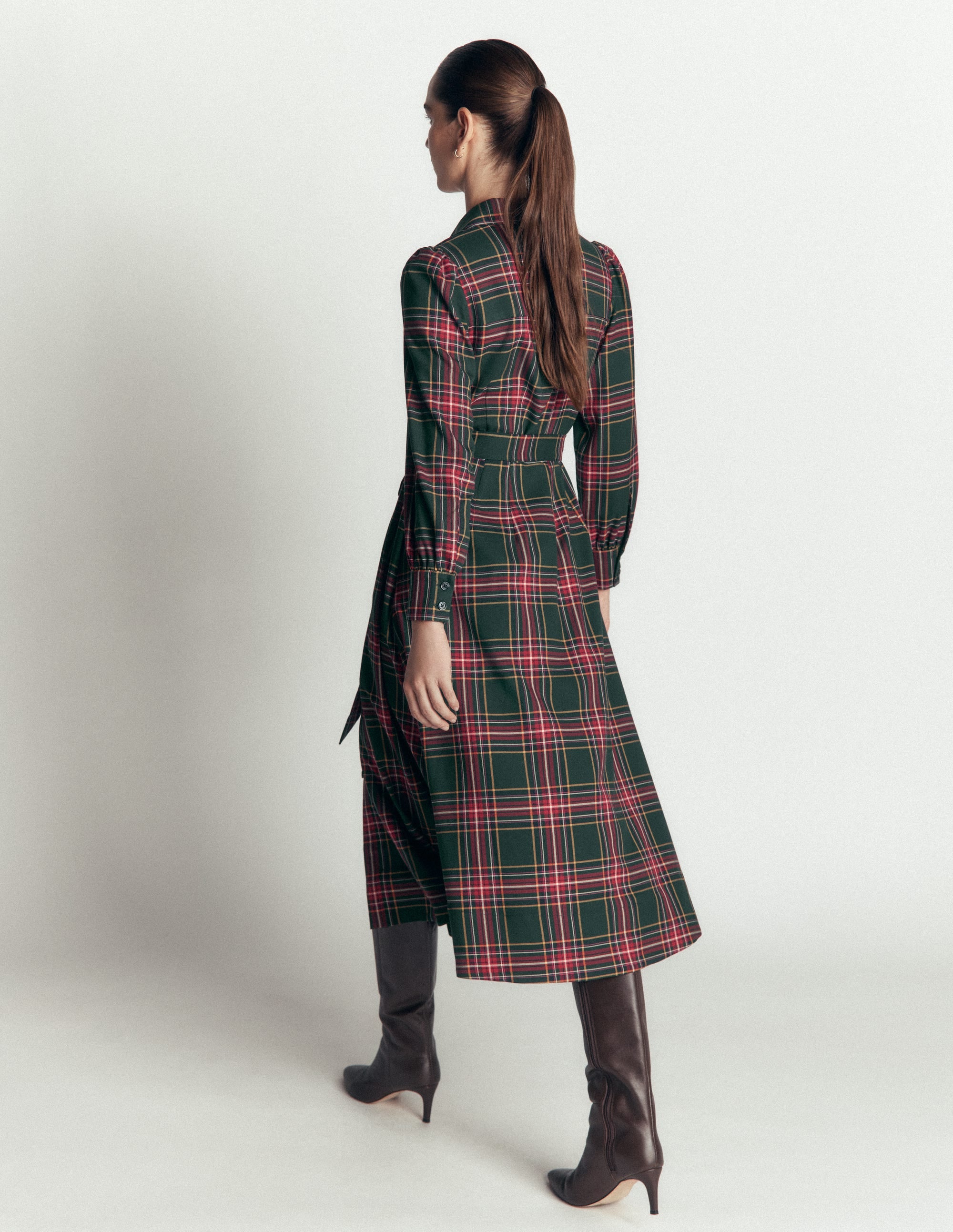 Maeve Check Midi Shirt Dress-Green, Navy and Red Check - Image 4