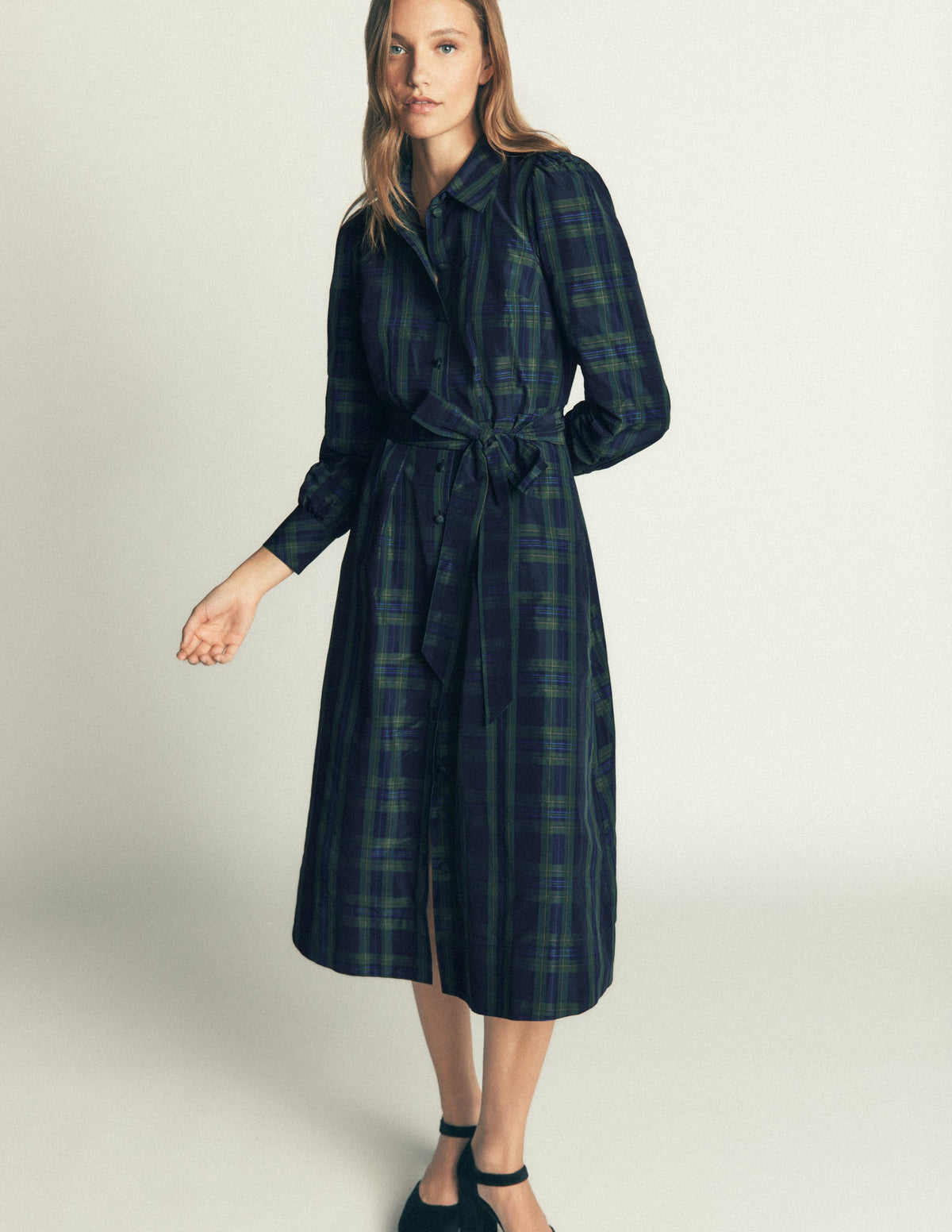 Maeve Occasion Shirt Dress-Navy, Green and Blue Check-3
