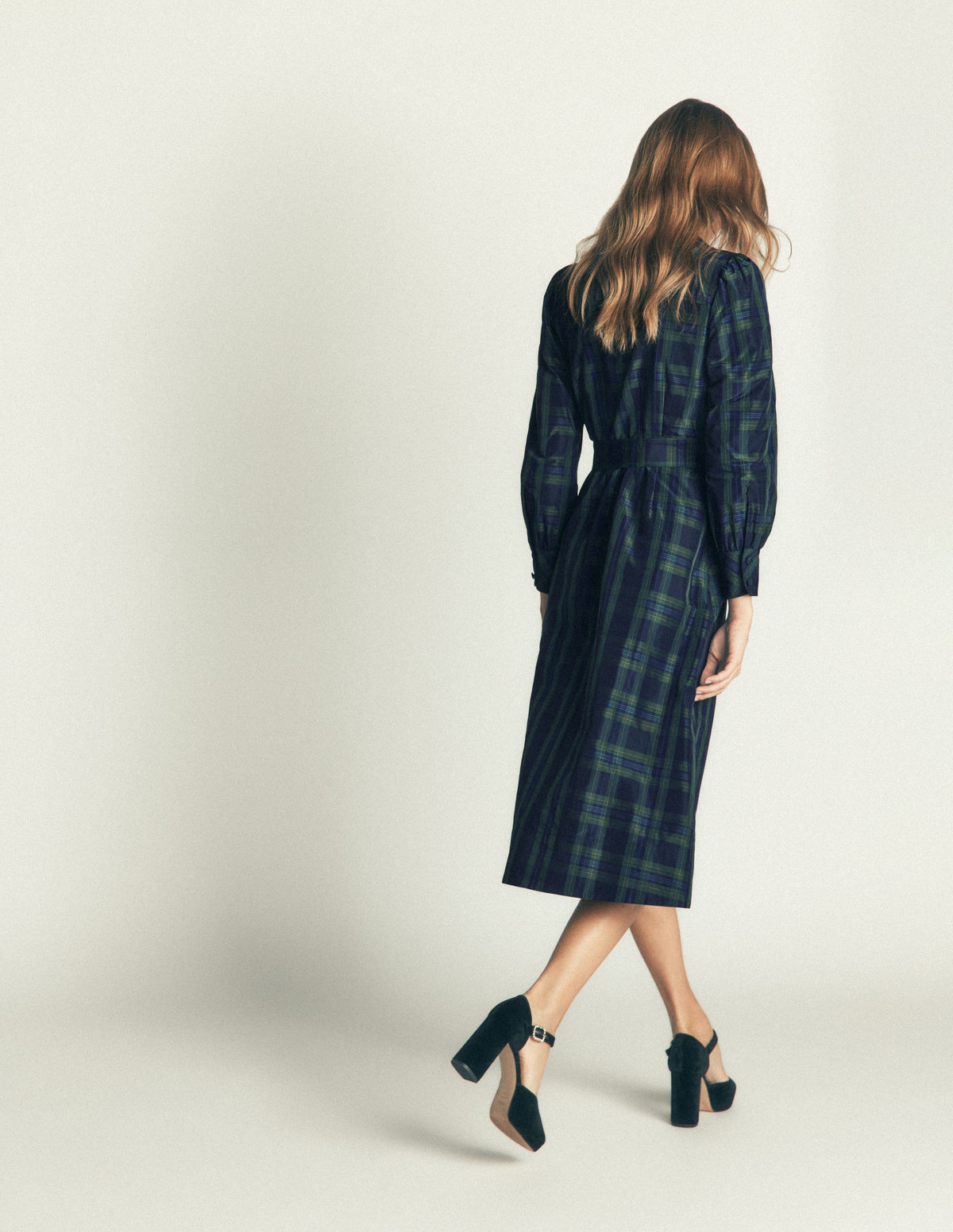 Maeve Occasion Shirt Dress-Navy, Green and Blue Check-5
