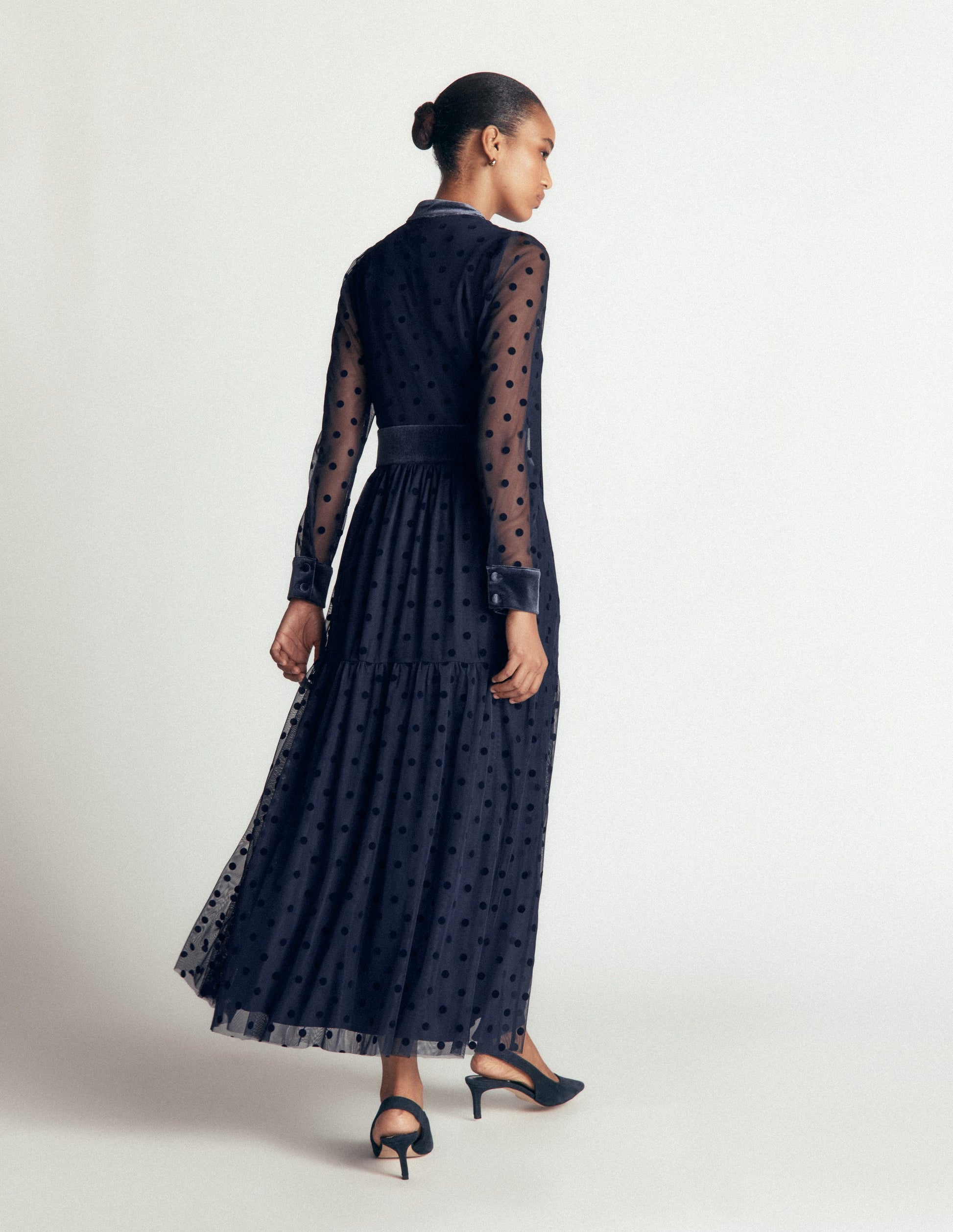 Tie Neck Tiered Tulle Dress-Navy-5