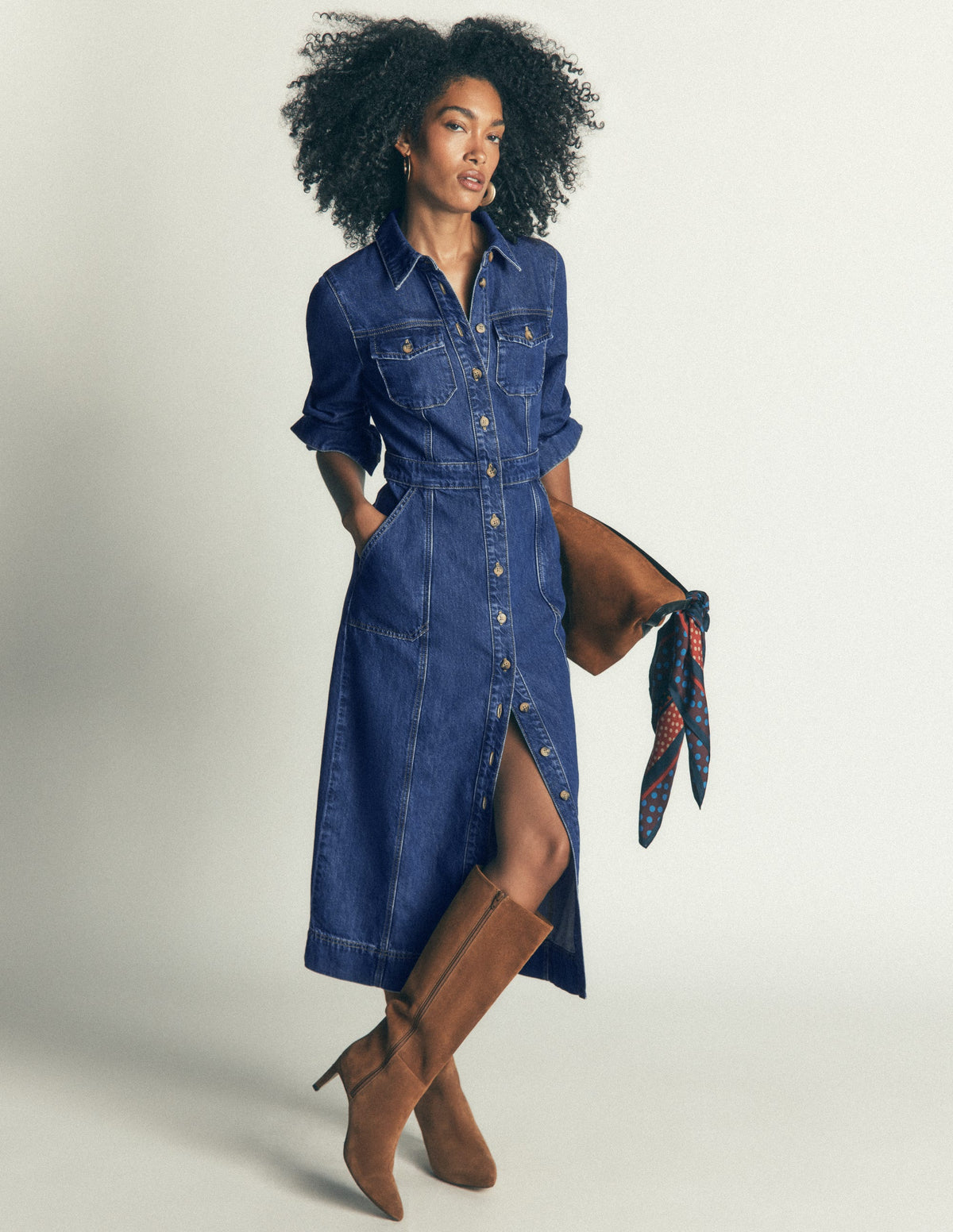 Fleur Denim Midi Dress-Mid Vintage Denim-1