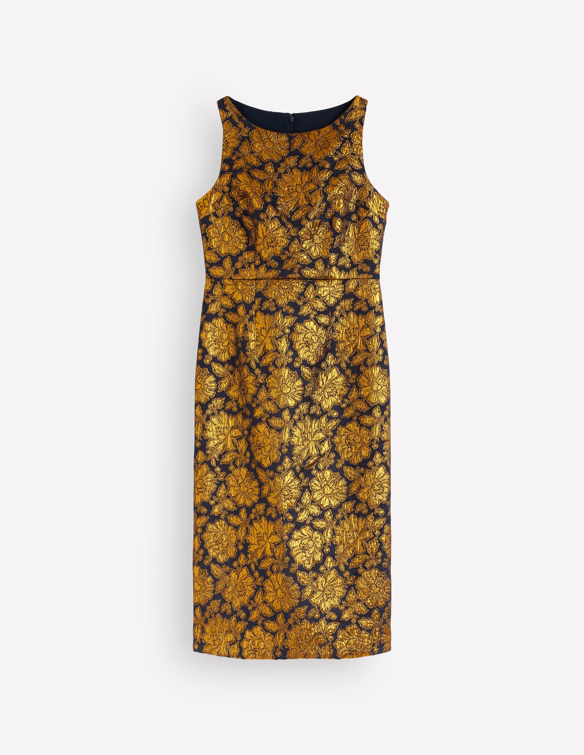 Jacquard Boat Neck Dress-Gold Floral Jacquard-7