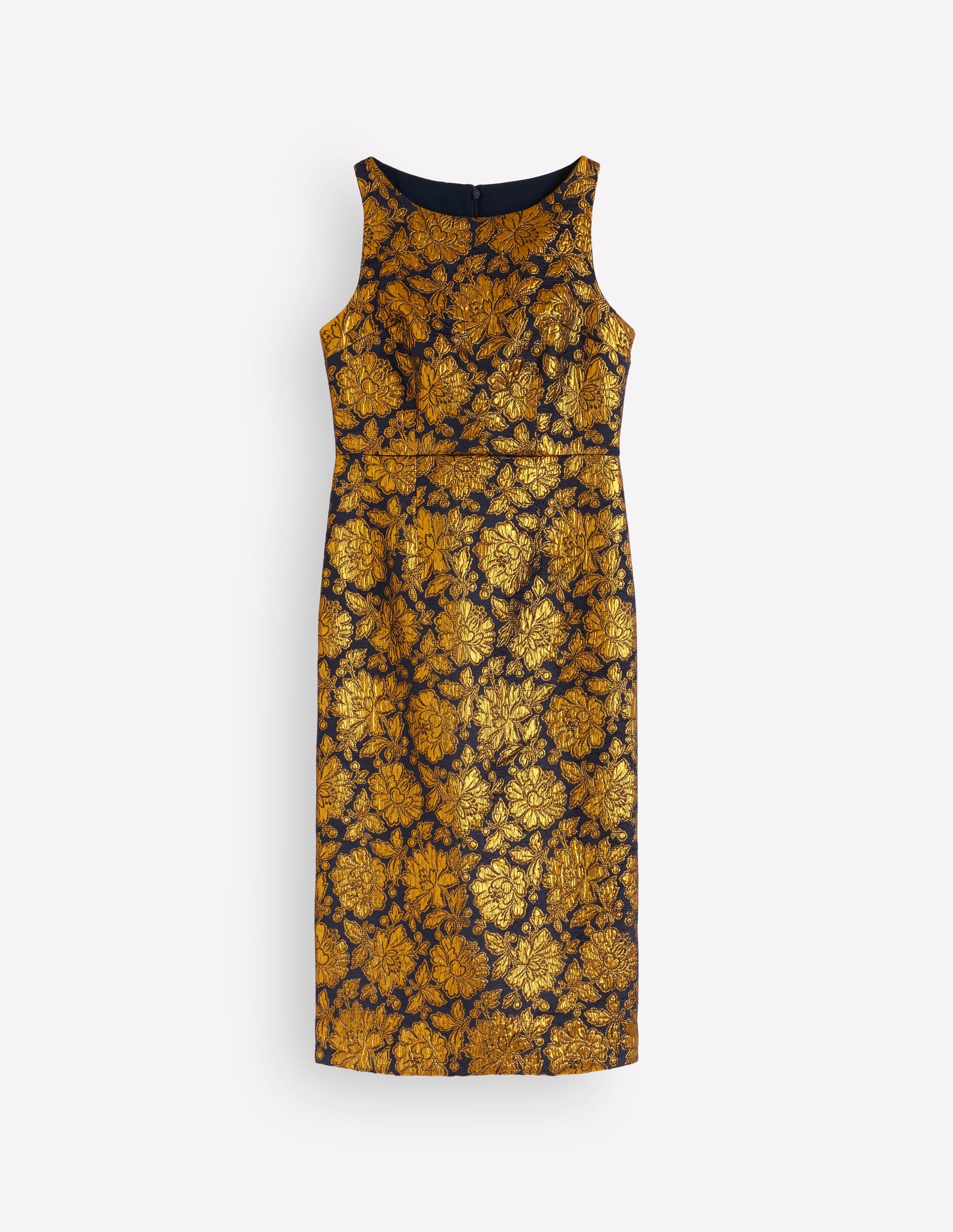 Jacquard Boat Neck Dress-Gold Floral Jacquard - Image 6