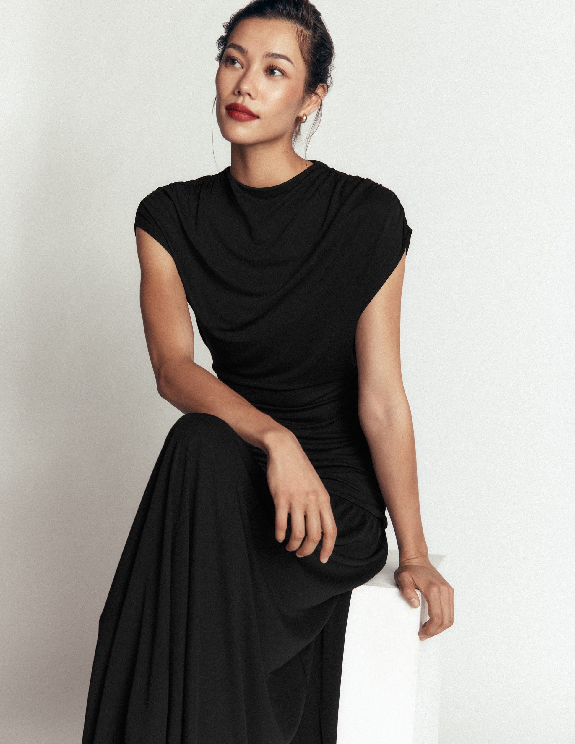 Drape Jersey Crepe Maxi Dress-Black-1