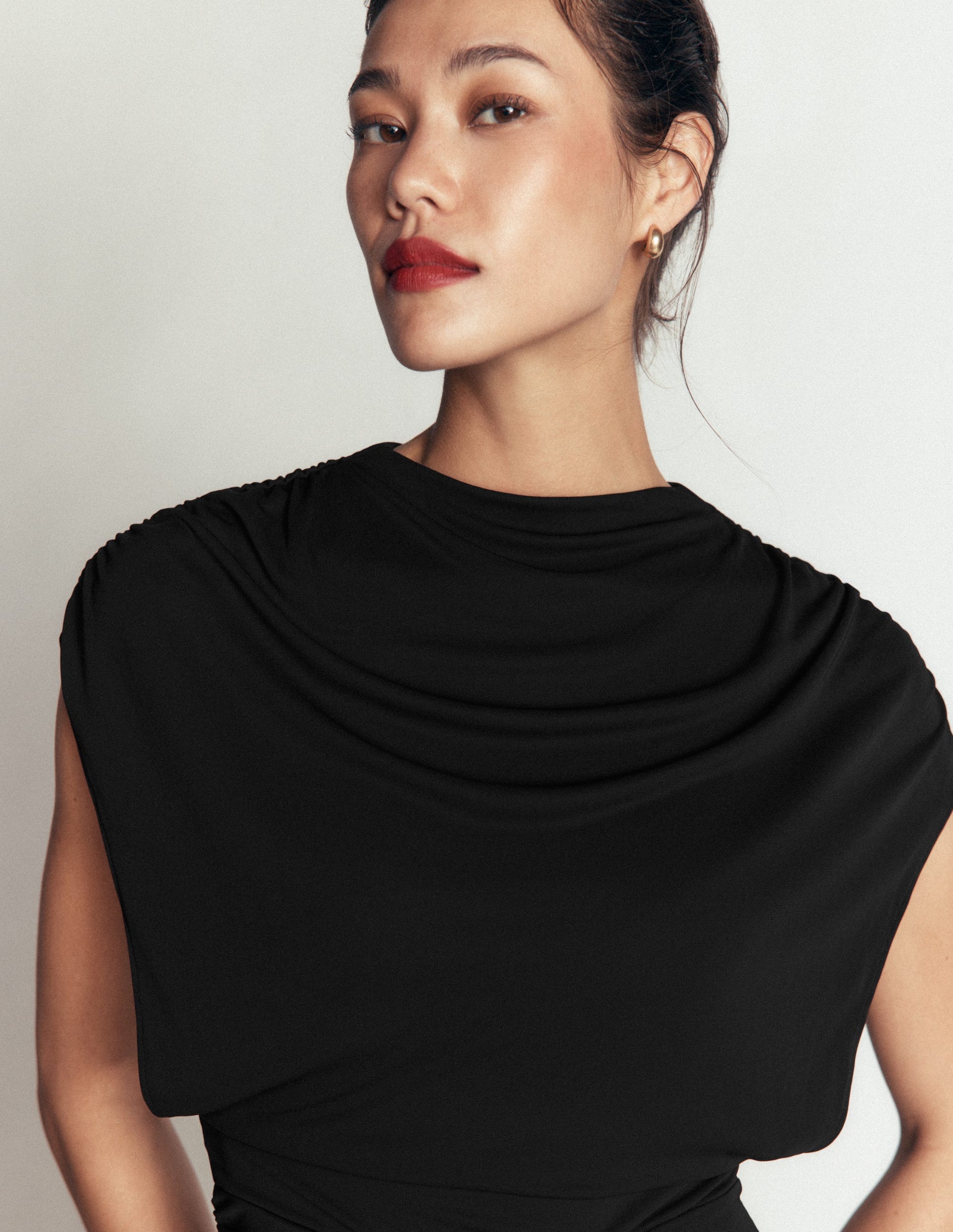 Drape Jersey Crepe Maxi Dress-Black-2