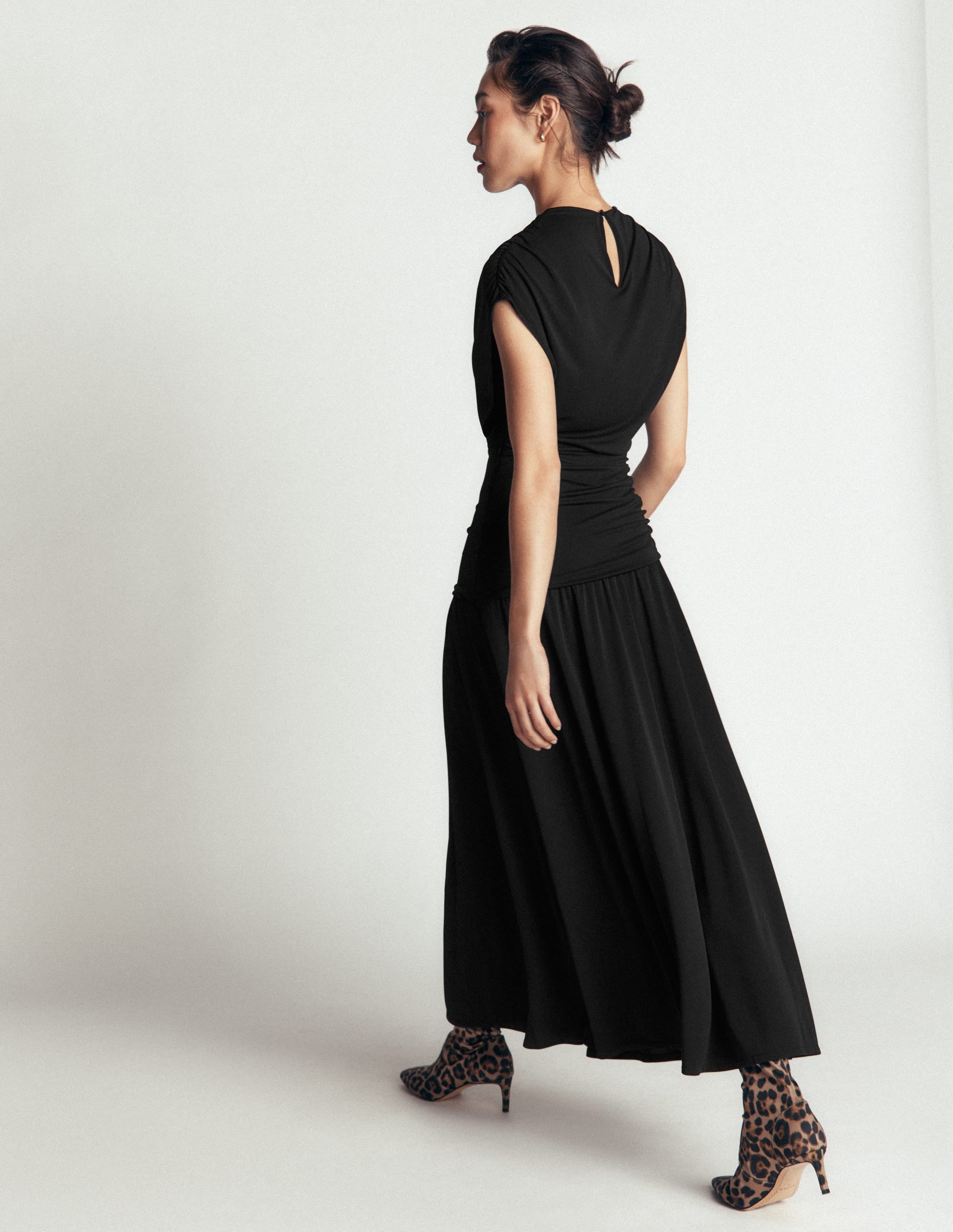 Drape Jersey Crepe Maxi Dress-Black - Image 3