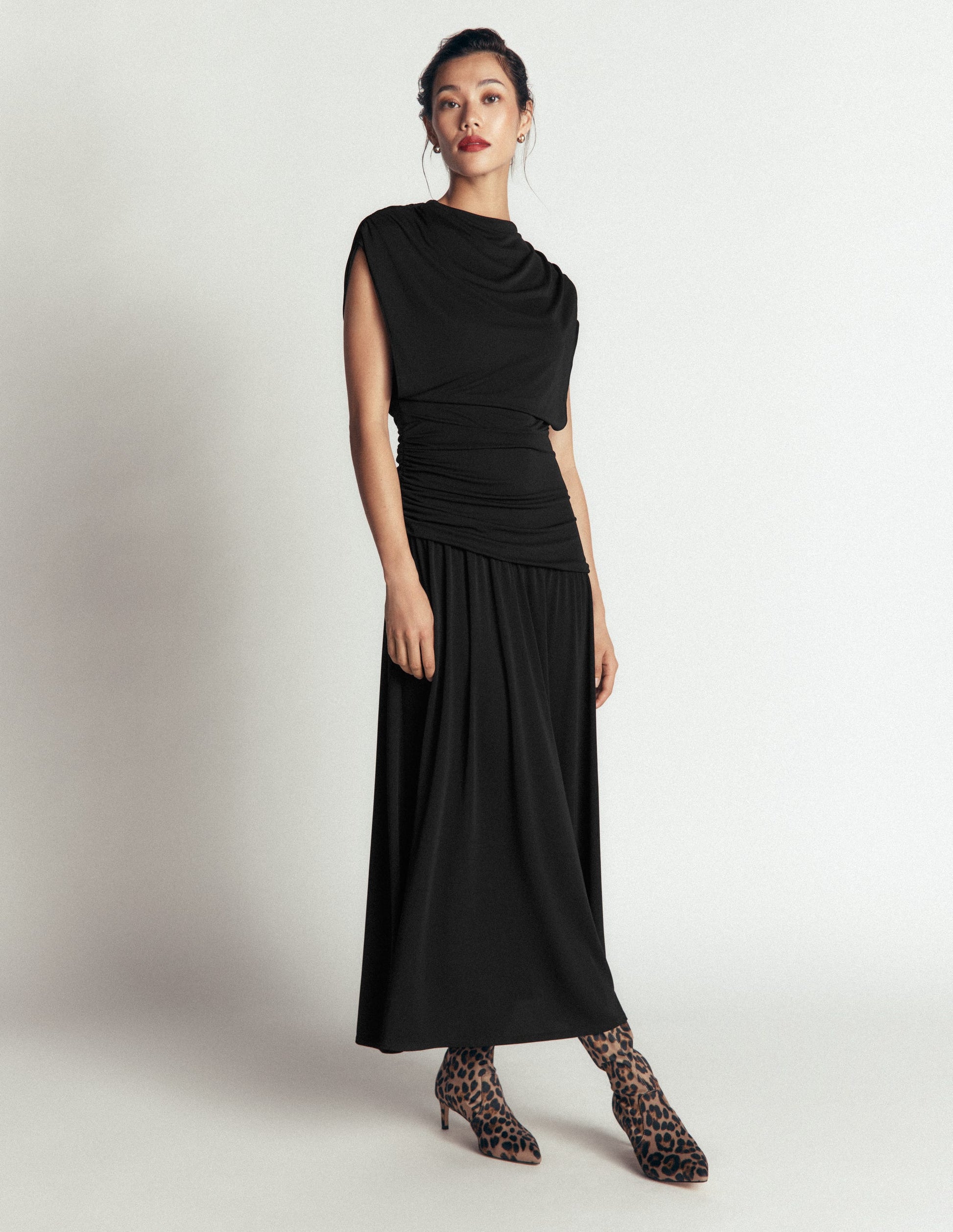 Drape Jersey Crepe Maxi Dress-Black-4