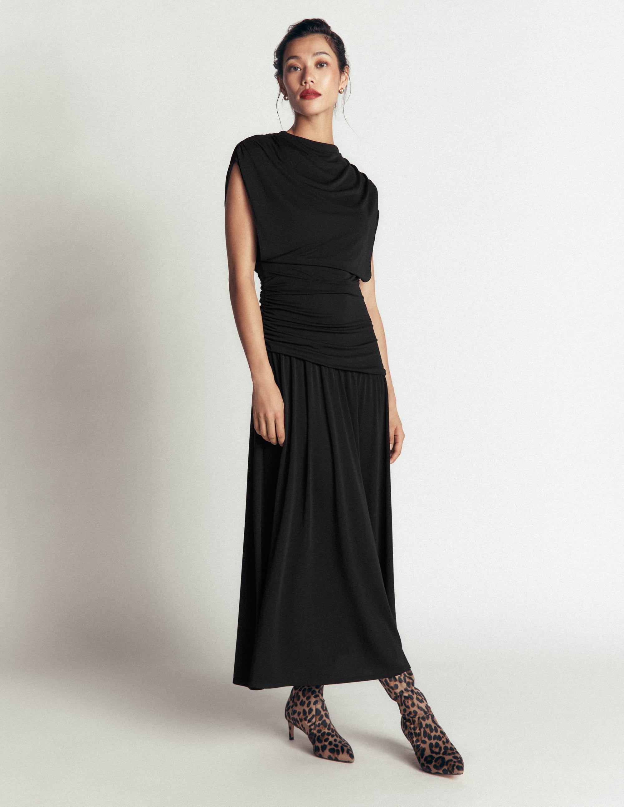 Drape Jersey Crepe Maxi Dress-Black - Image 4