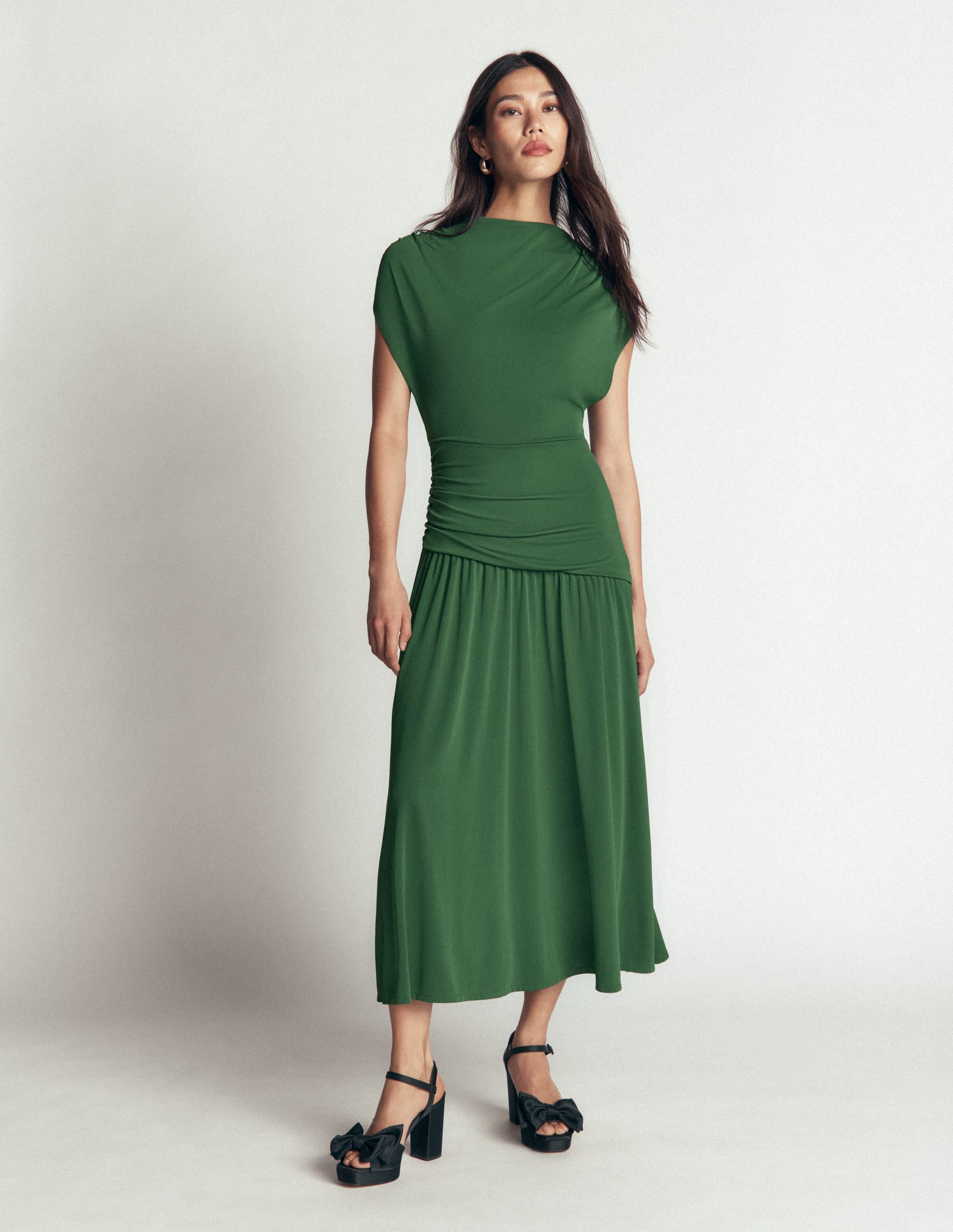 Drape Jersey Crepe Maxi Dress-Hunter Green - Image 5