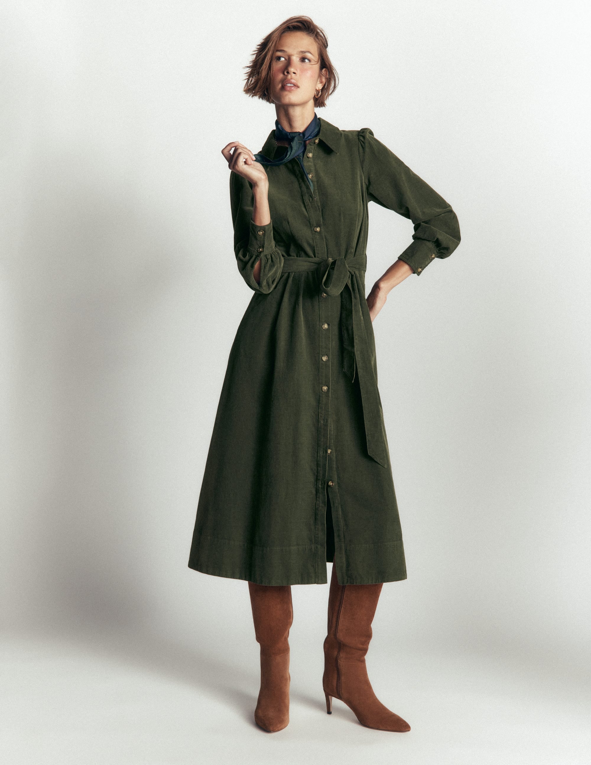 Maeve Cord Midi Shirt Dress-Forest Glade - Image 1
