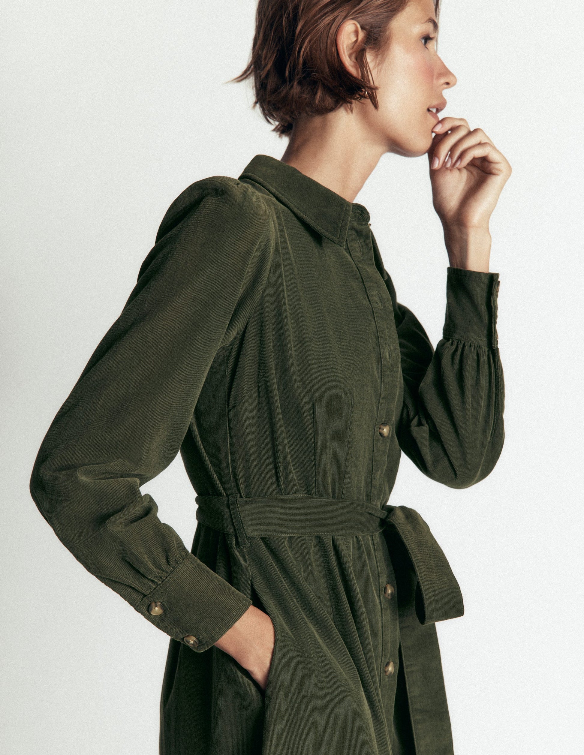 Maeve Cord Midi Shirt Dress-Forest Glade-2