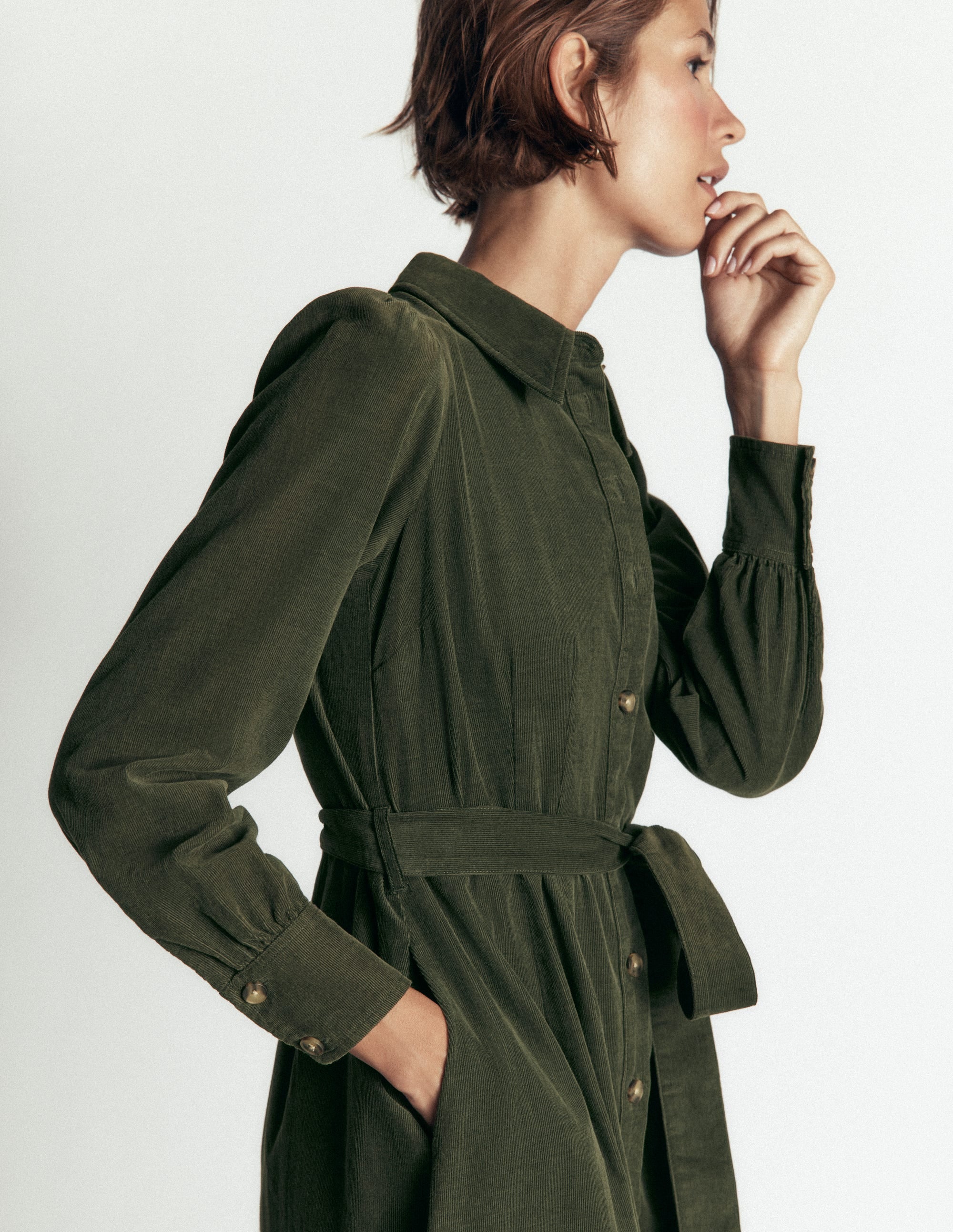 Maeve Cord Midi Shirt Dress-Forest Glade - Image 2