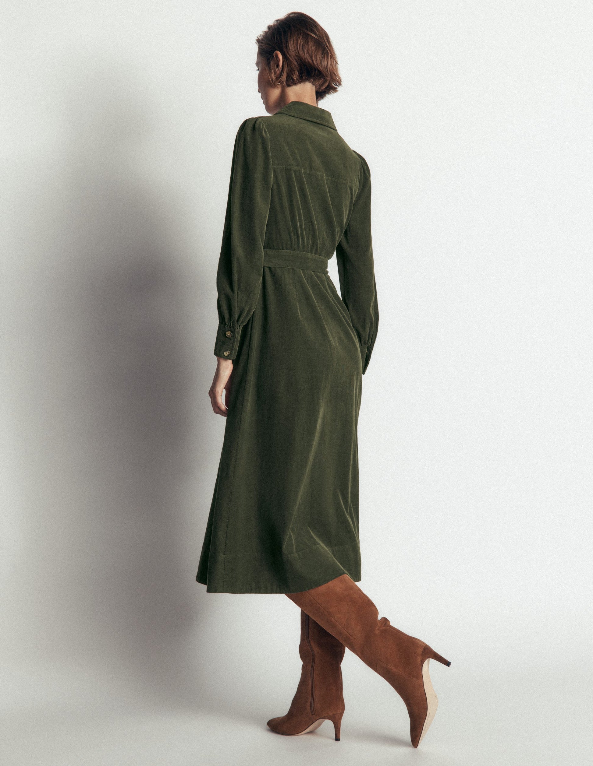 Maeve Cord Midi Shirt Dress-Forest Glade-3