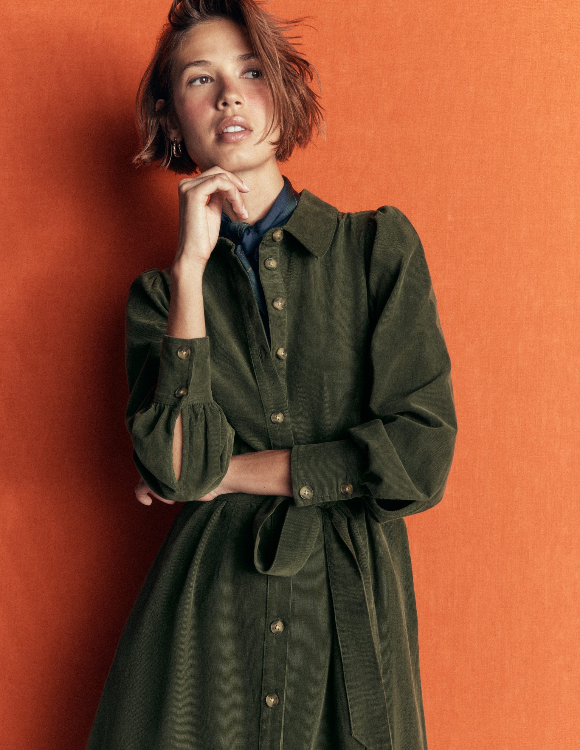Maeve Cord Midi Shirt Dress-Forest Glade-4