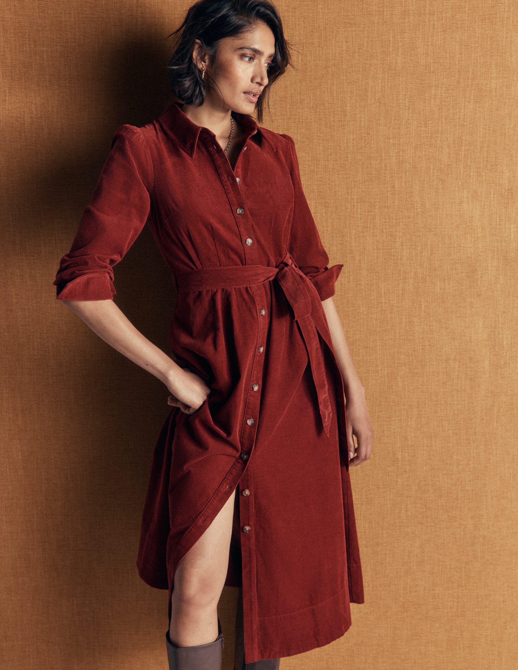 Maeve Cord Midi Shirt Dress-Spiced Apple - Image 1