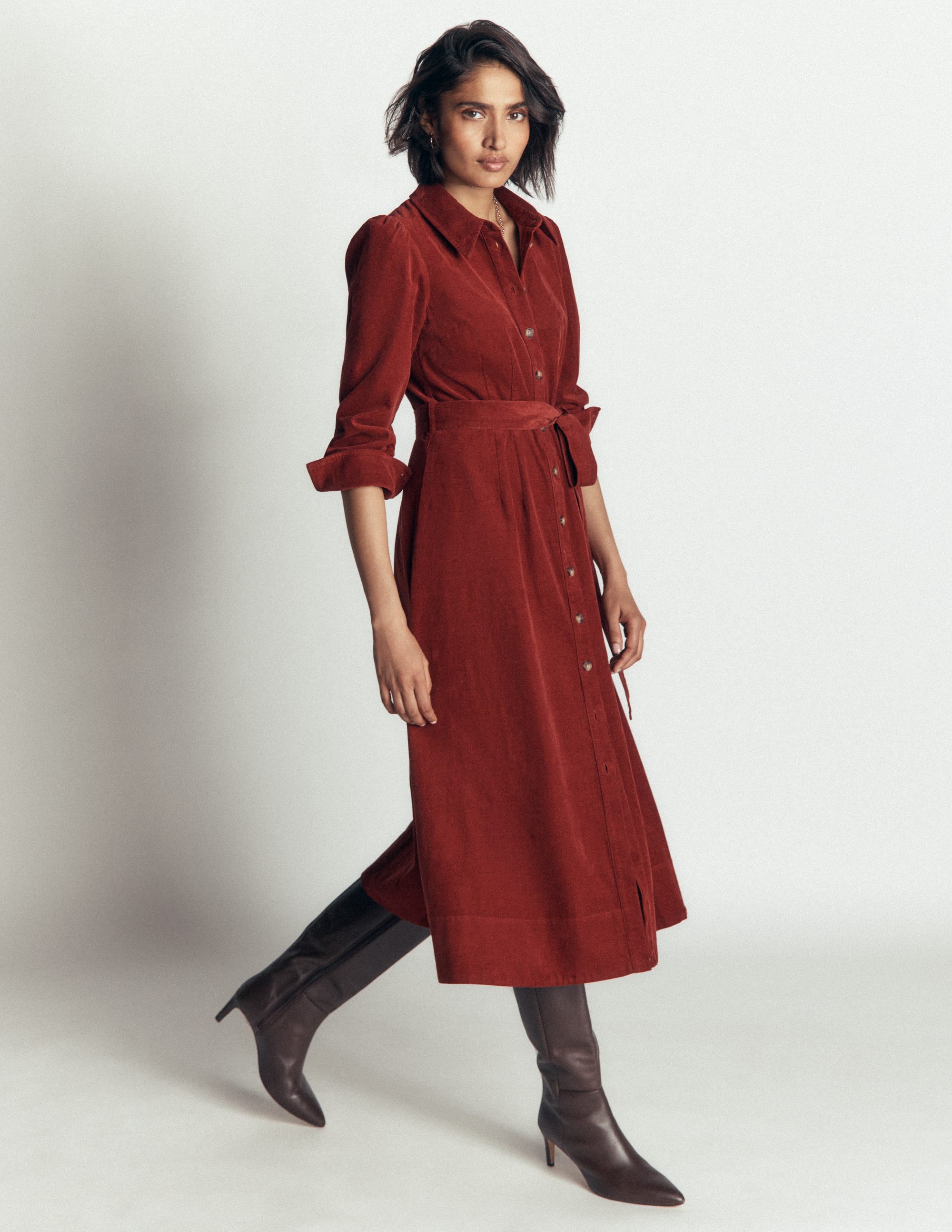 Maeve Cord Midi Shirt Dress-Spiced Apple - Image 4