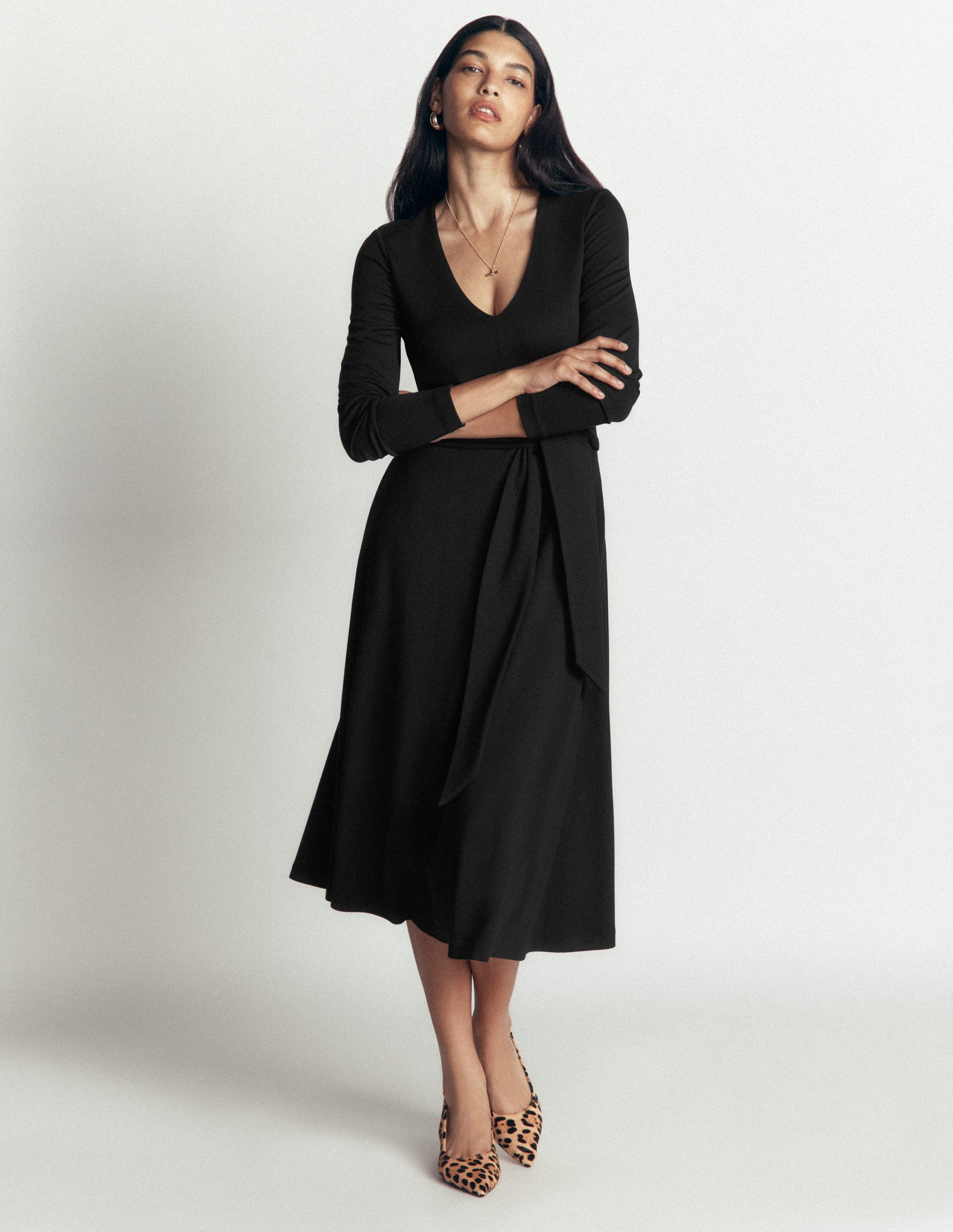 Tie Waist Ponte Dress-Black-3