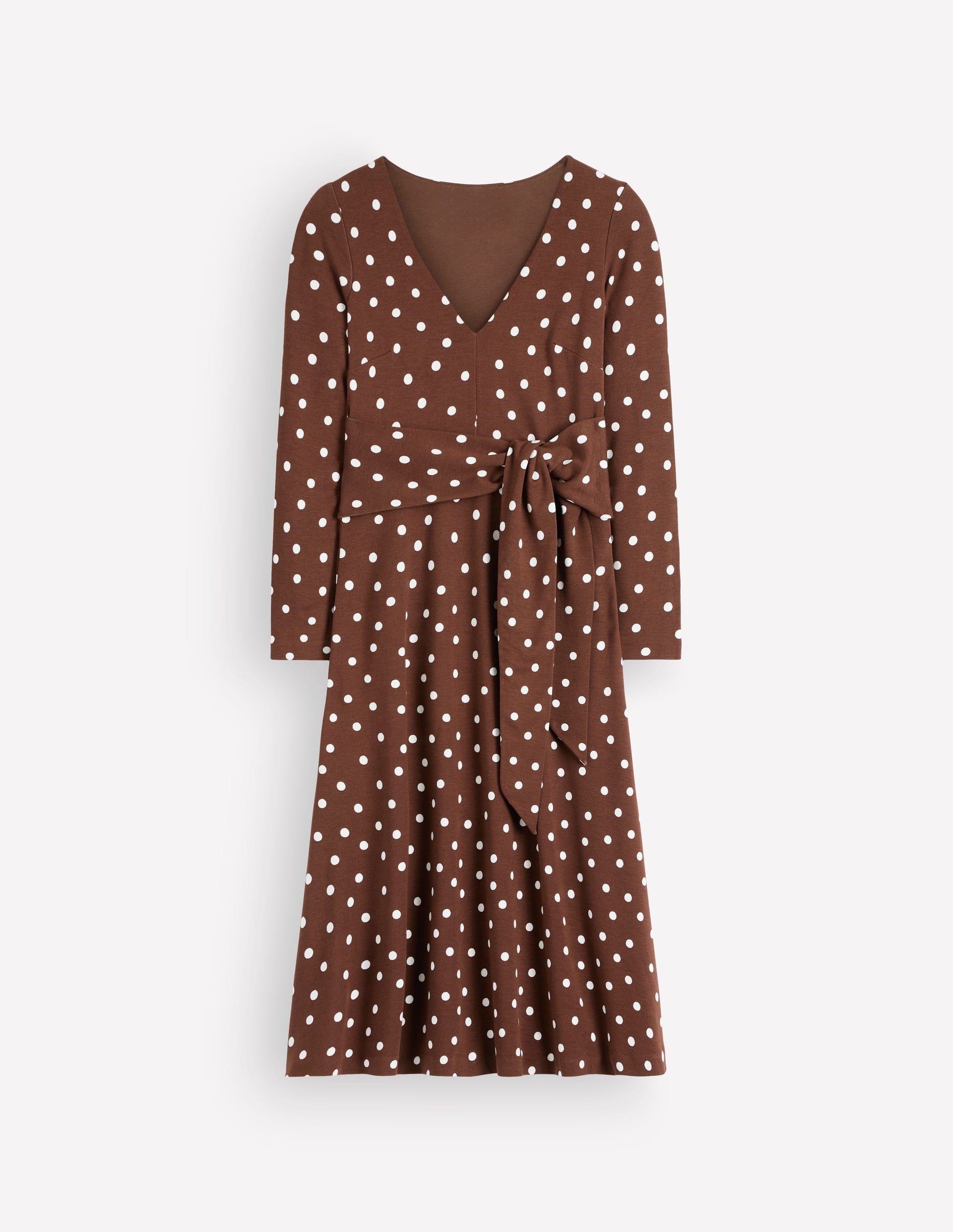 Tie Waist Ponte Dress-Raw Umber, Painted Dot-6