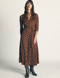 Tie Waist Ponte Dress-Raw Umber, Painted Dot