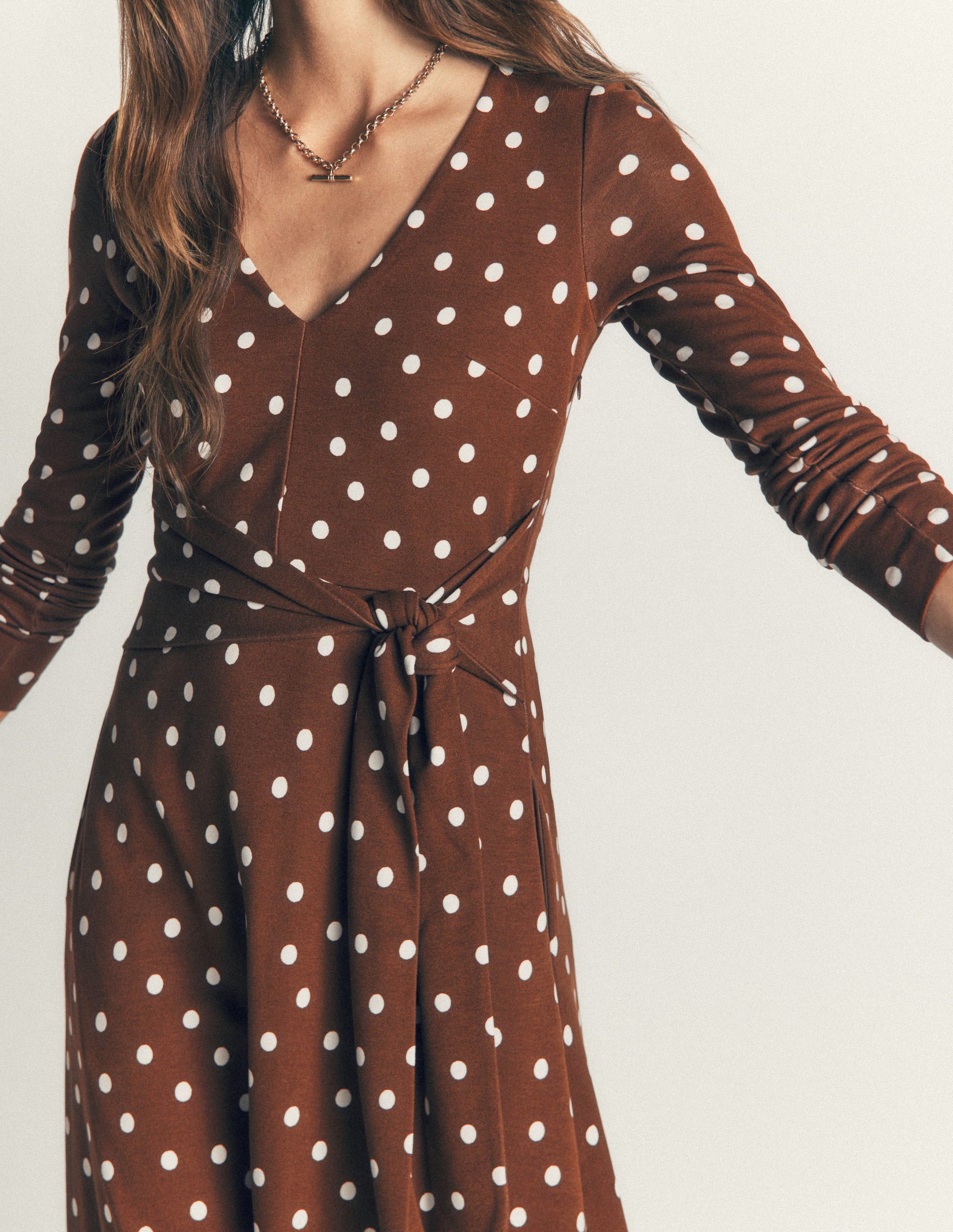 Tie Waist Ponte Dress-Raw Umber, Painted Dot-2