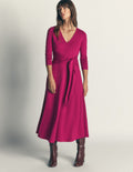 Tie Waist Ponte Dress-Beetroot Red