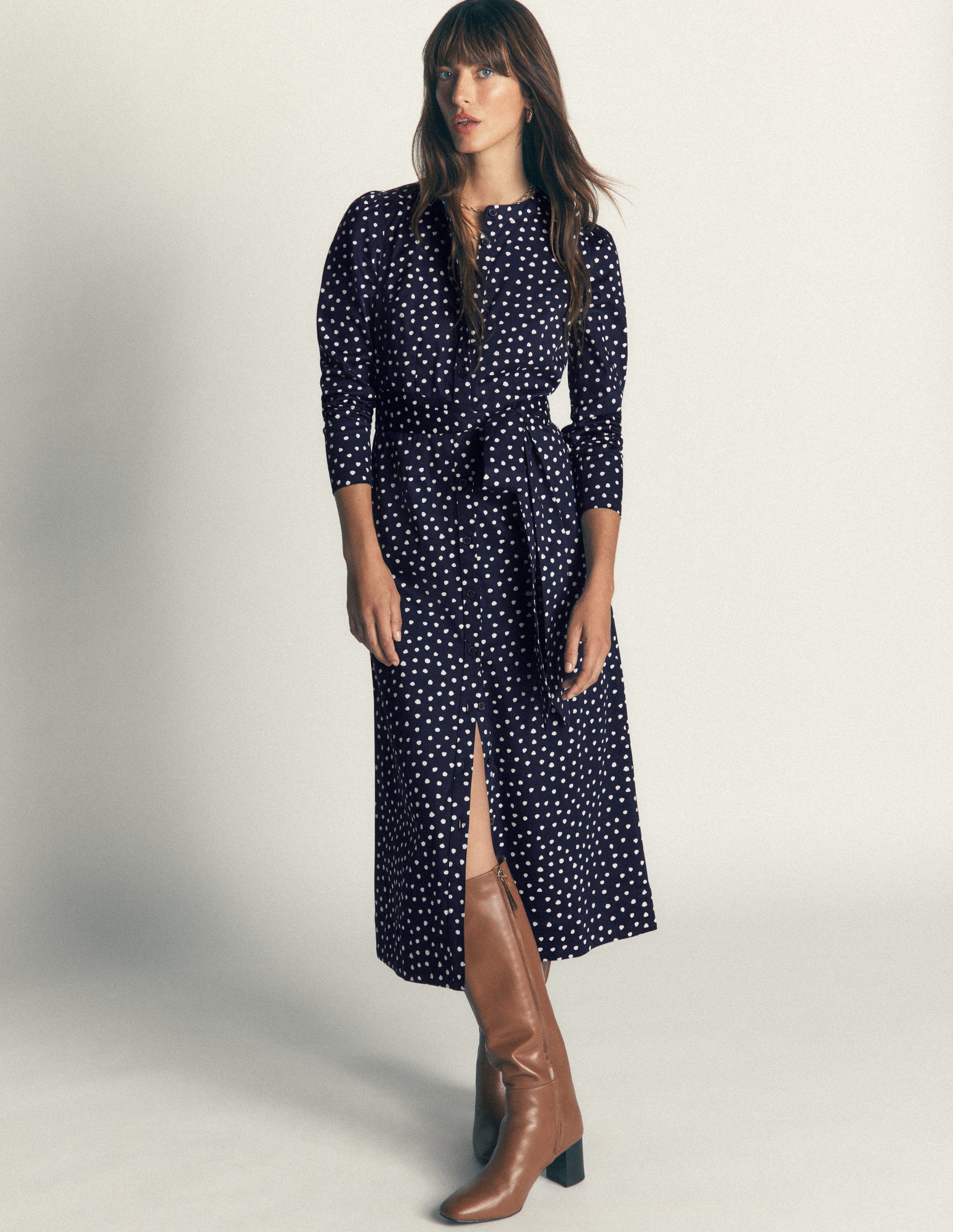 Louise Midi Shirt Dress-French Navy, Painted Dot-1