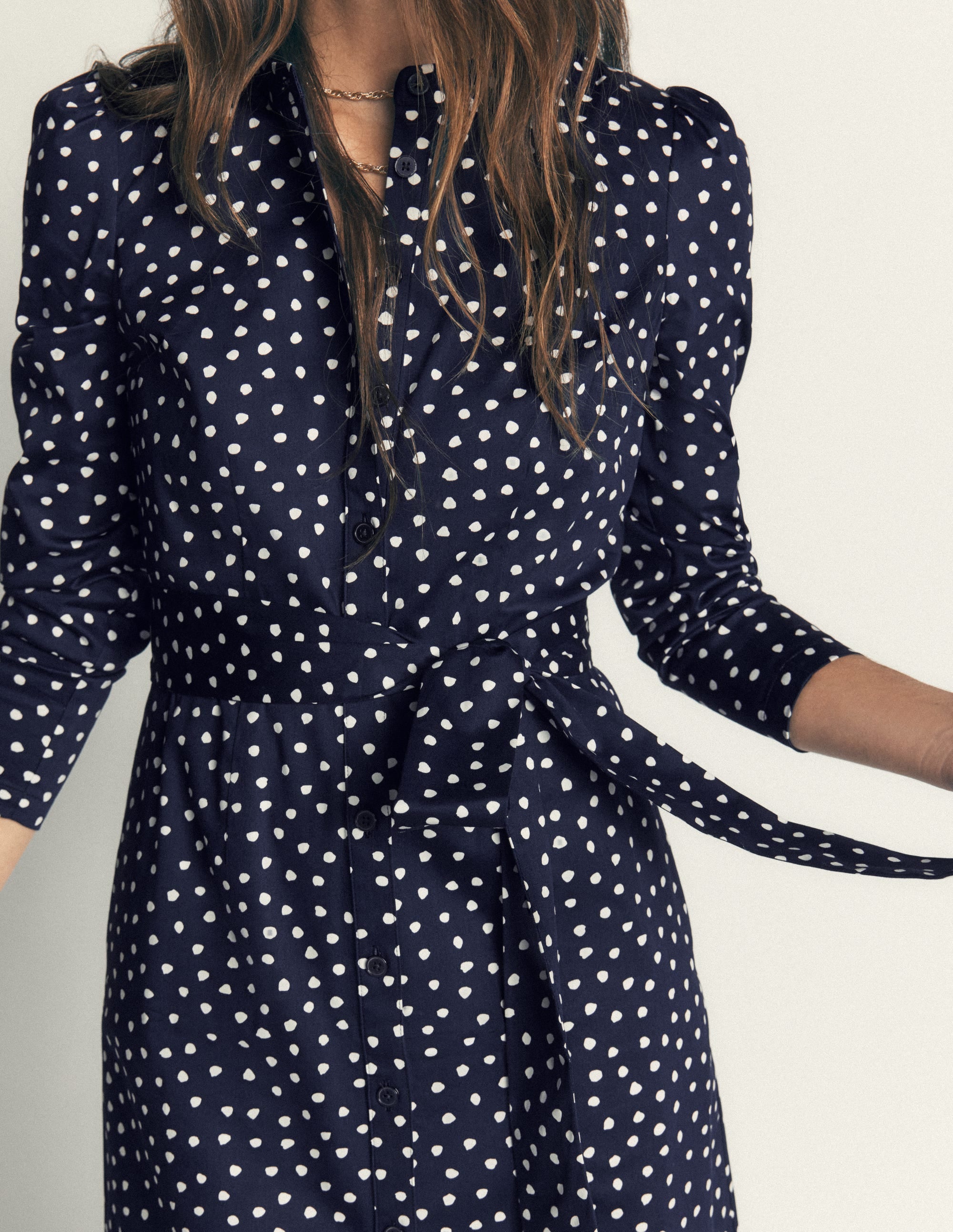 Louise Midi Shirt Dress-French Navy, Painted Dot - Image 2