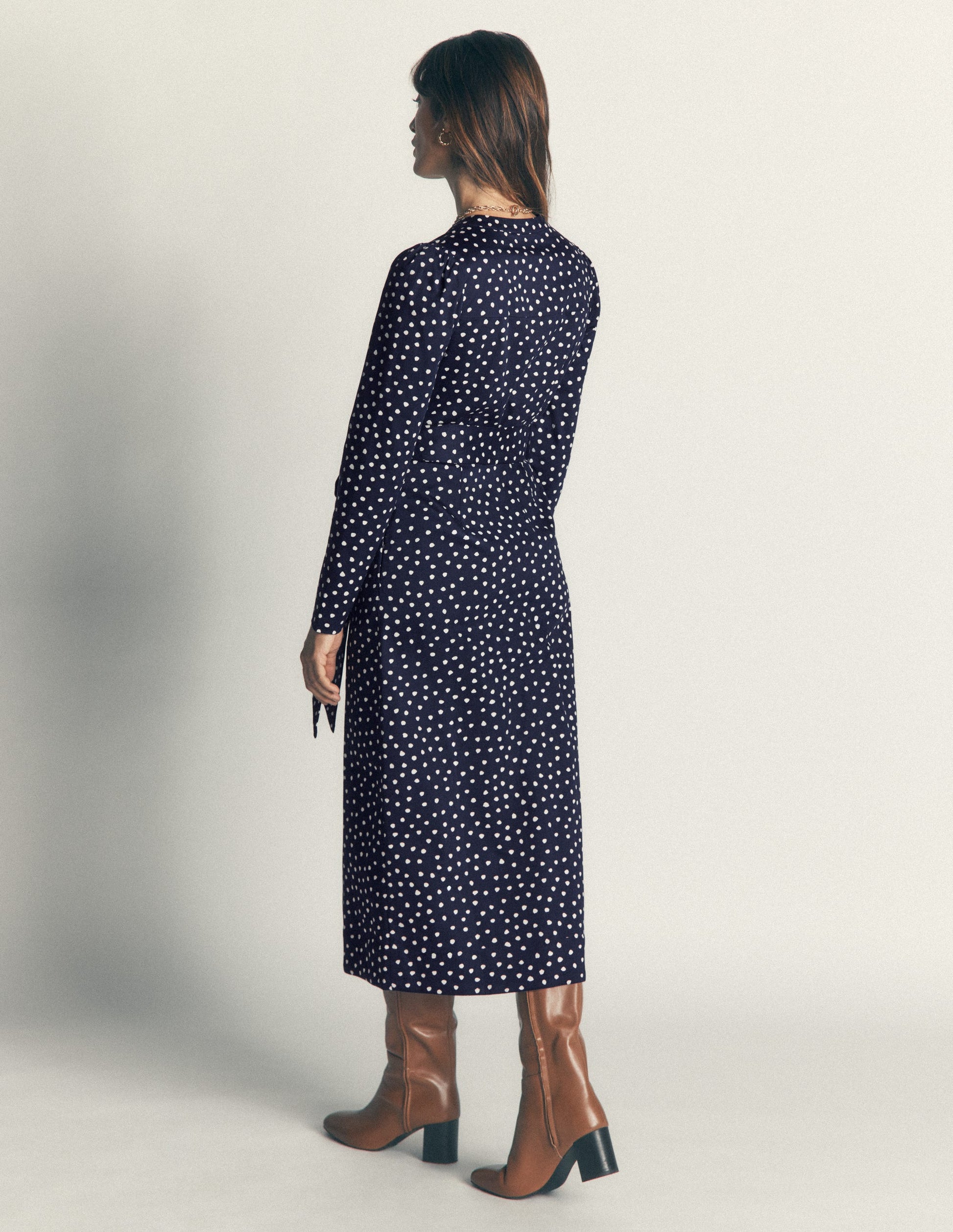 Louise Midi Shirt Dress-French Navy, Painted Dot-3