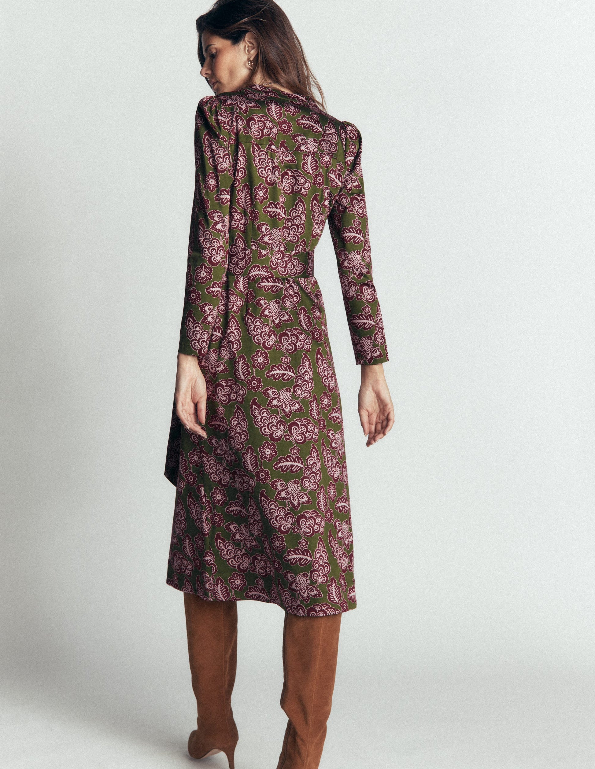 Louise Midi Shirt Dress-Forest Green, Tickled Meadows-3