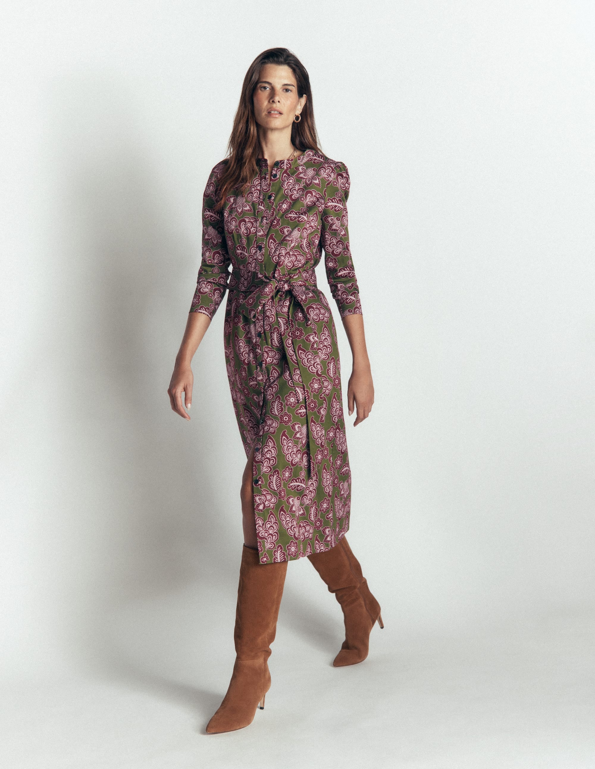 Louise Midi Shirt Dress-Forest Green, Tickled Meadows - Image 4