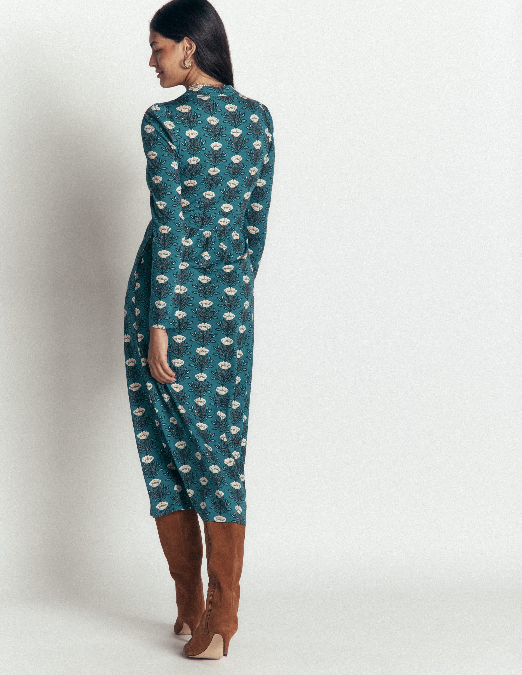Hope Zip Detail Jersey Dress-Storm Blue, Flourishing Buds - Image 3