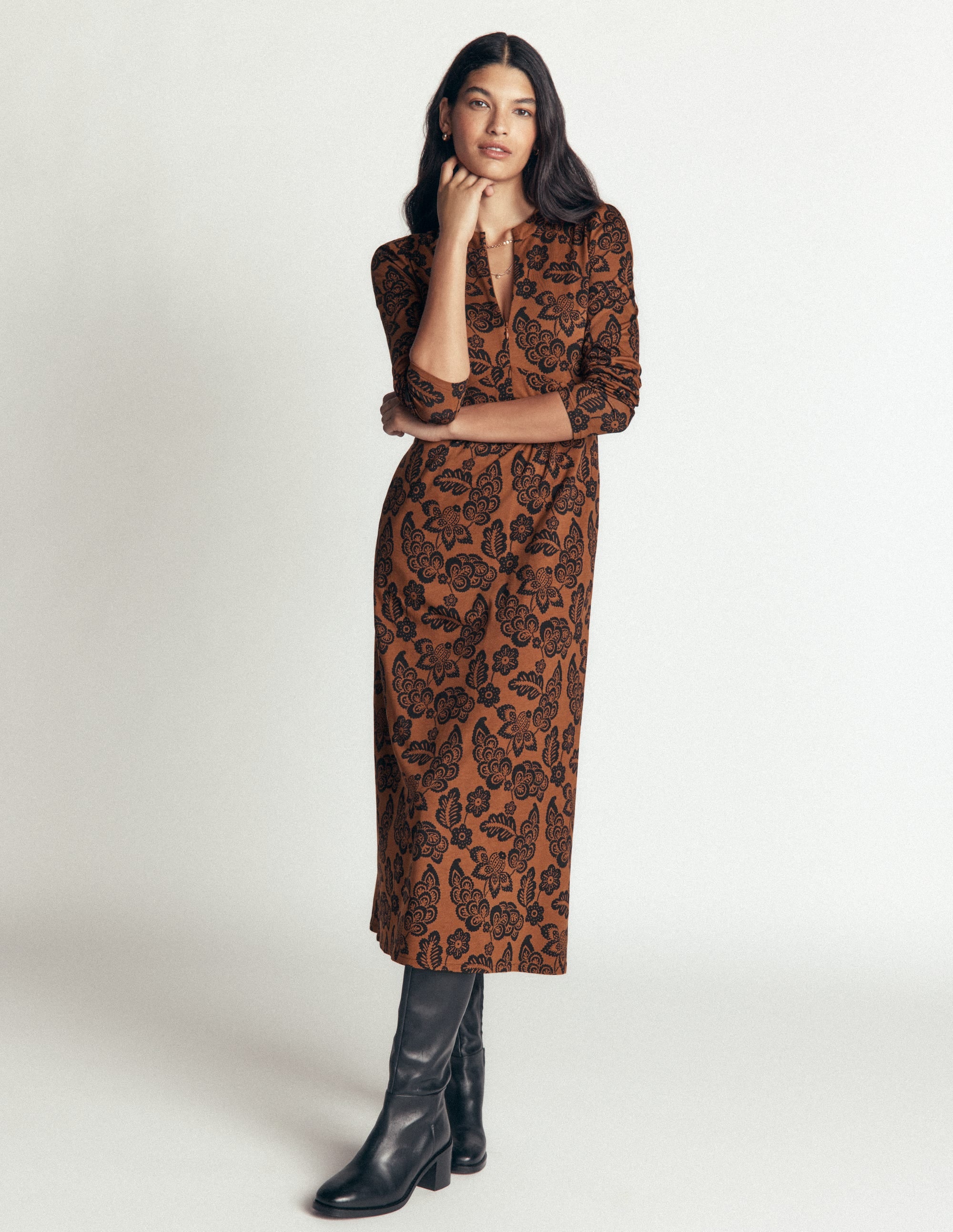 Hope Zip Detail Jersey Dress-Russet, Tickled Meadows - Image 1