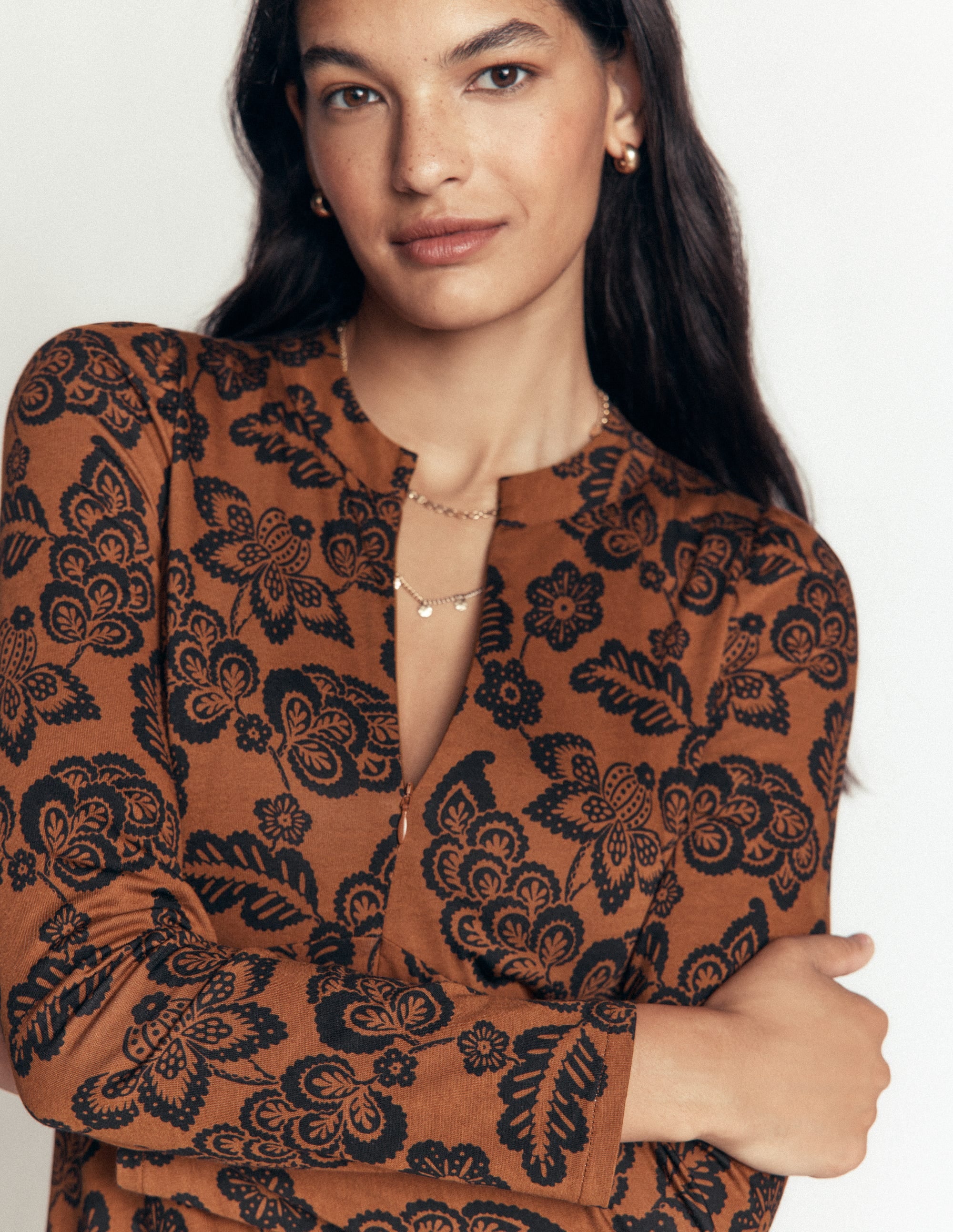 Hope Zip Detail Jersey Dress-Russet, Tickled Meadows - Image 2