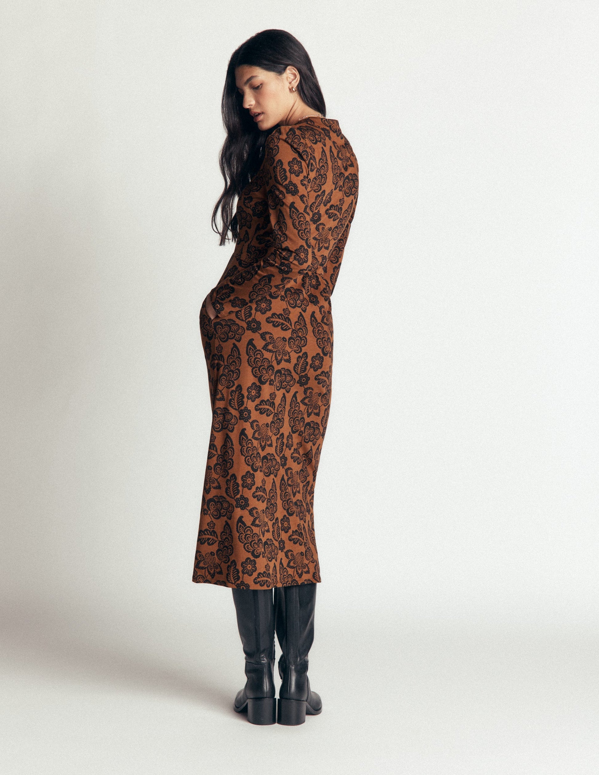 Hope Zip Detail Jersey Dress-Russet, Tickled Meadows-3