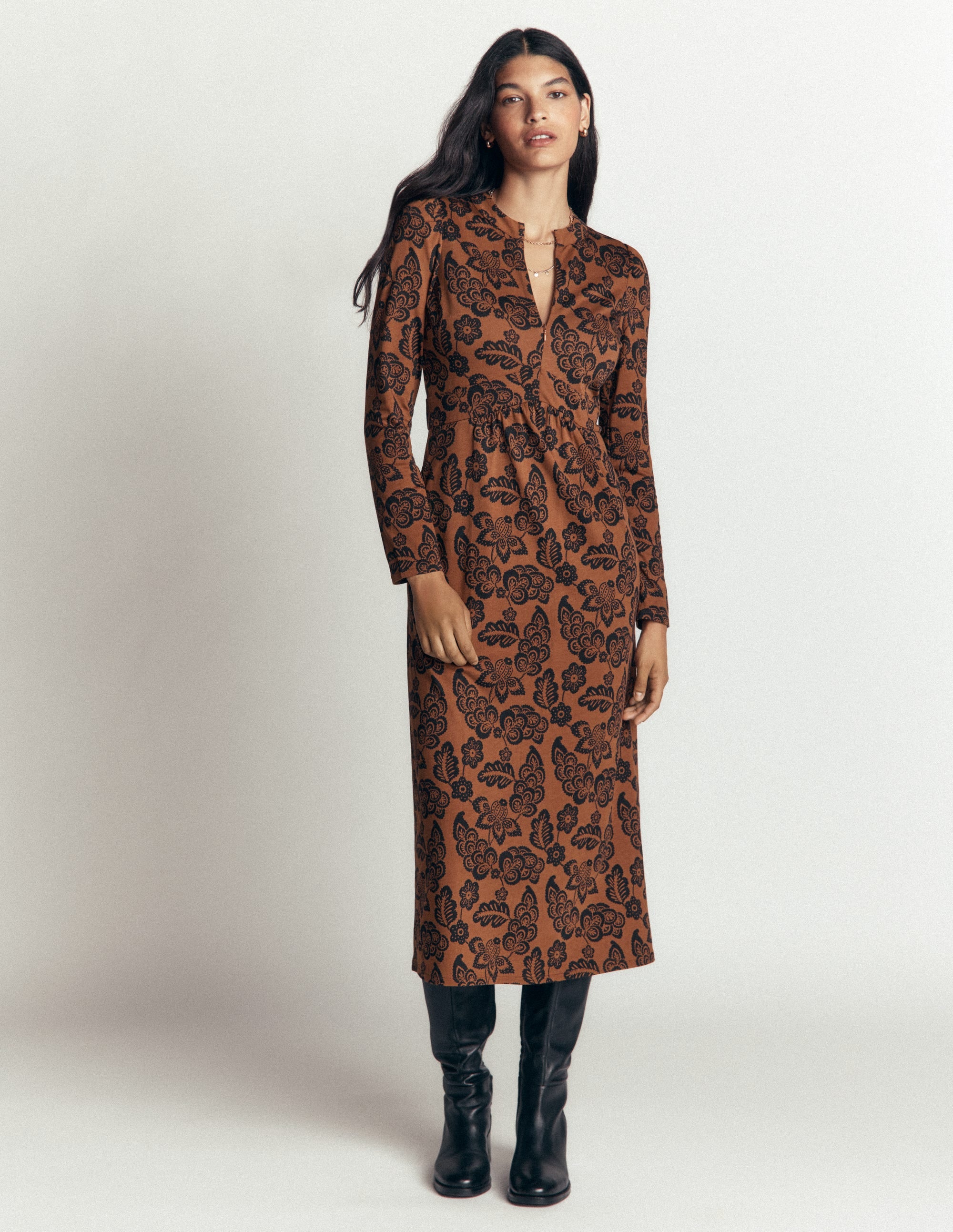 Hope Zip Detail Jersey Dress-Russet, Tickled Meadows - Image 4