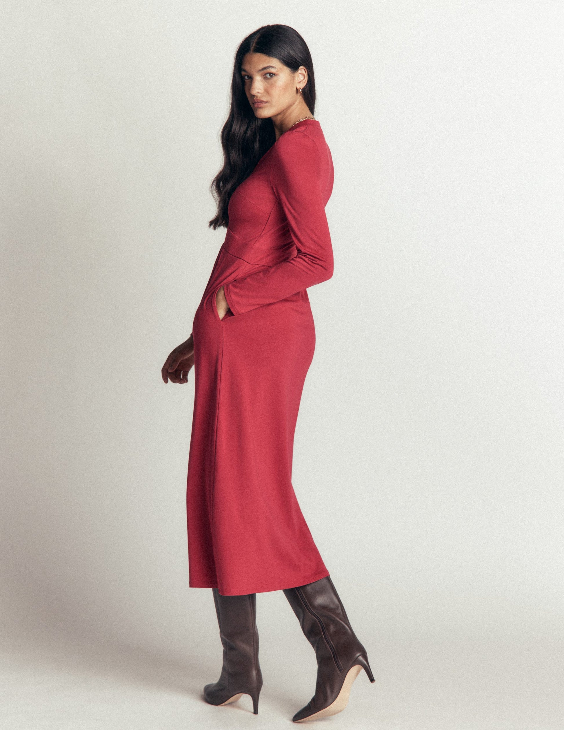 Hope Zip Detail Jersey Dress-Red Earth-3