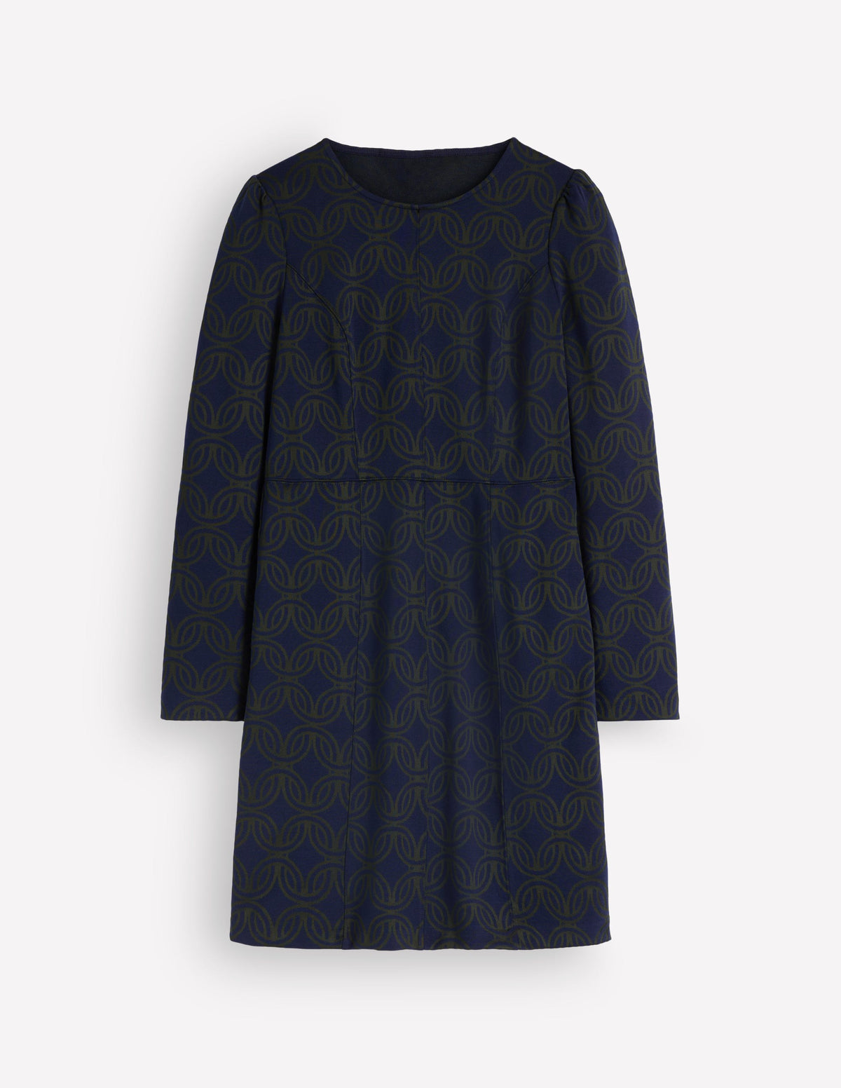 Marla Seamed Ottoman Dress-Navy and Forest Glade Jacquard-6