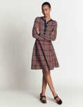Crew Neck Jacquard Dress-Navy, Camel, Red Check