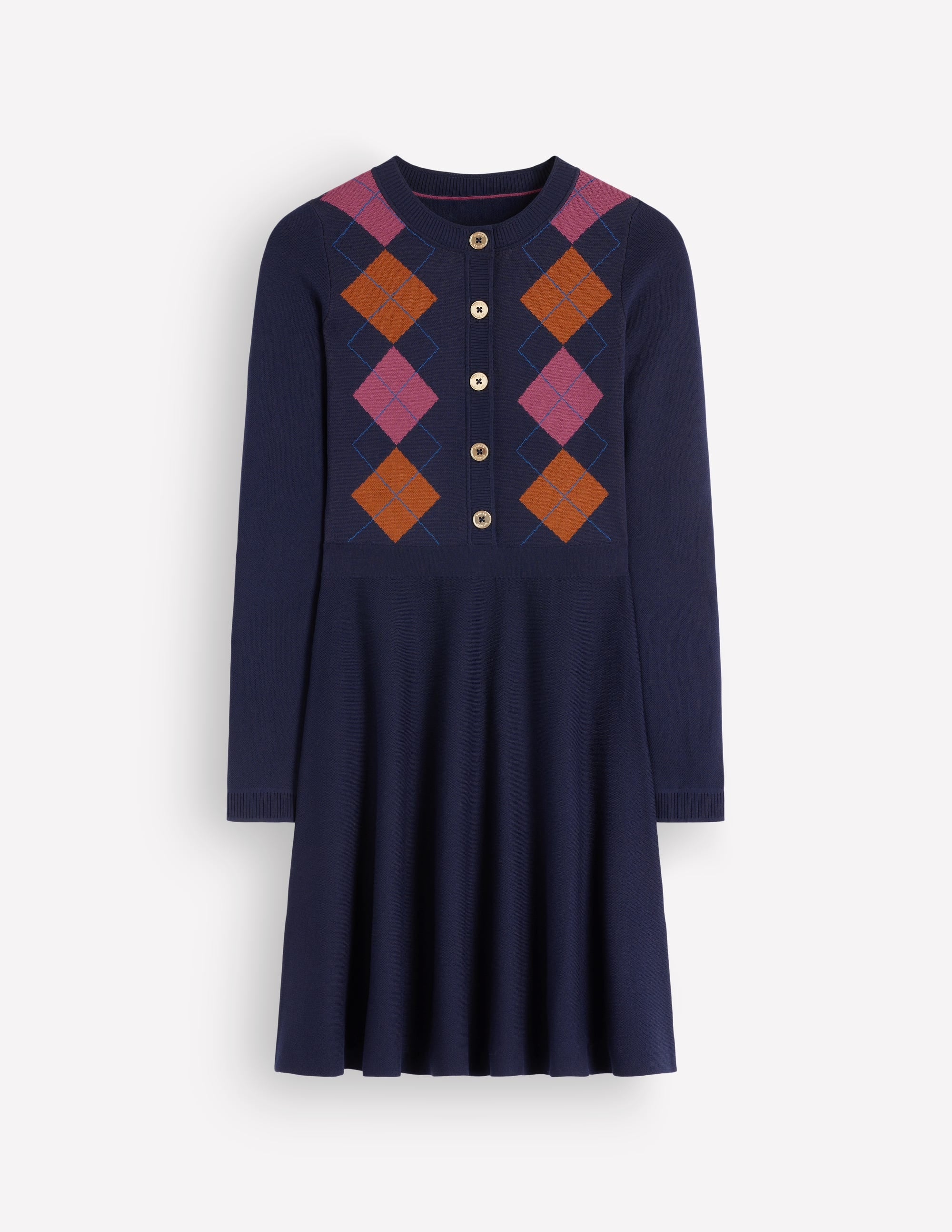 Crew Neck Jacquard Dress-Navy Jacquard - Image 7