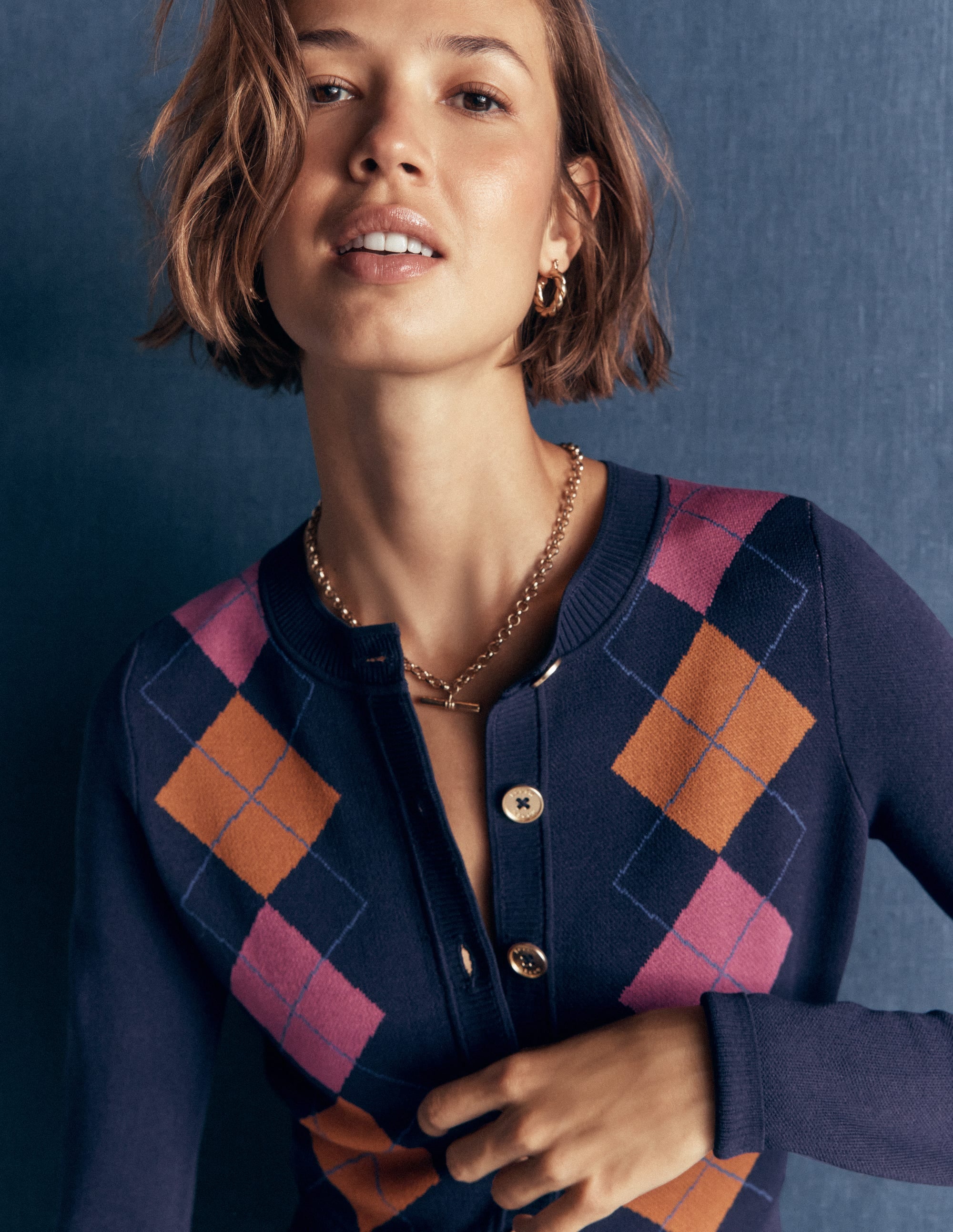 Crew Neck Jacquard Dress-Navy Jacquard - Image 3