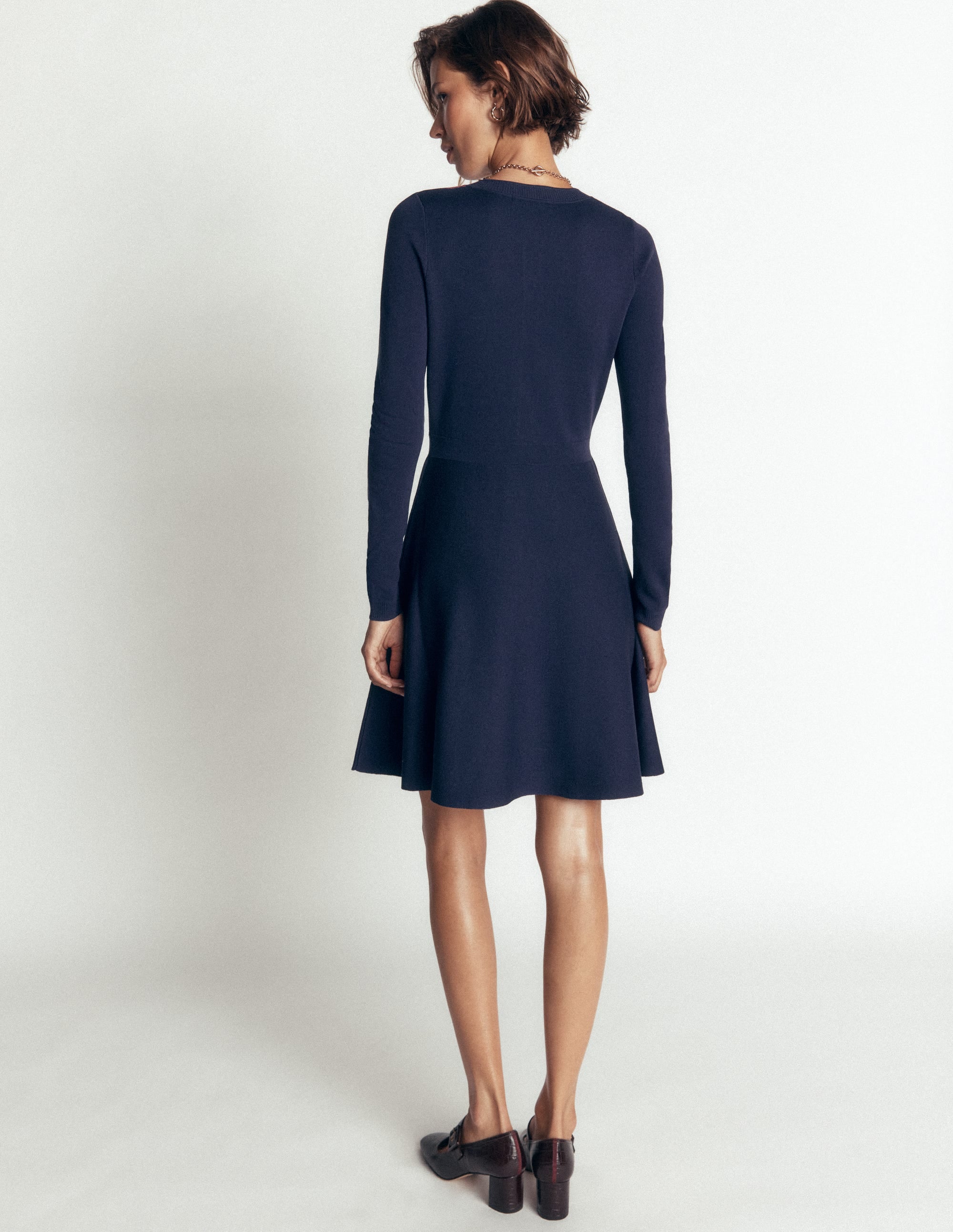 Crew Neck Jacquard Dress-Navy Jacquard - Image 4