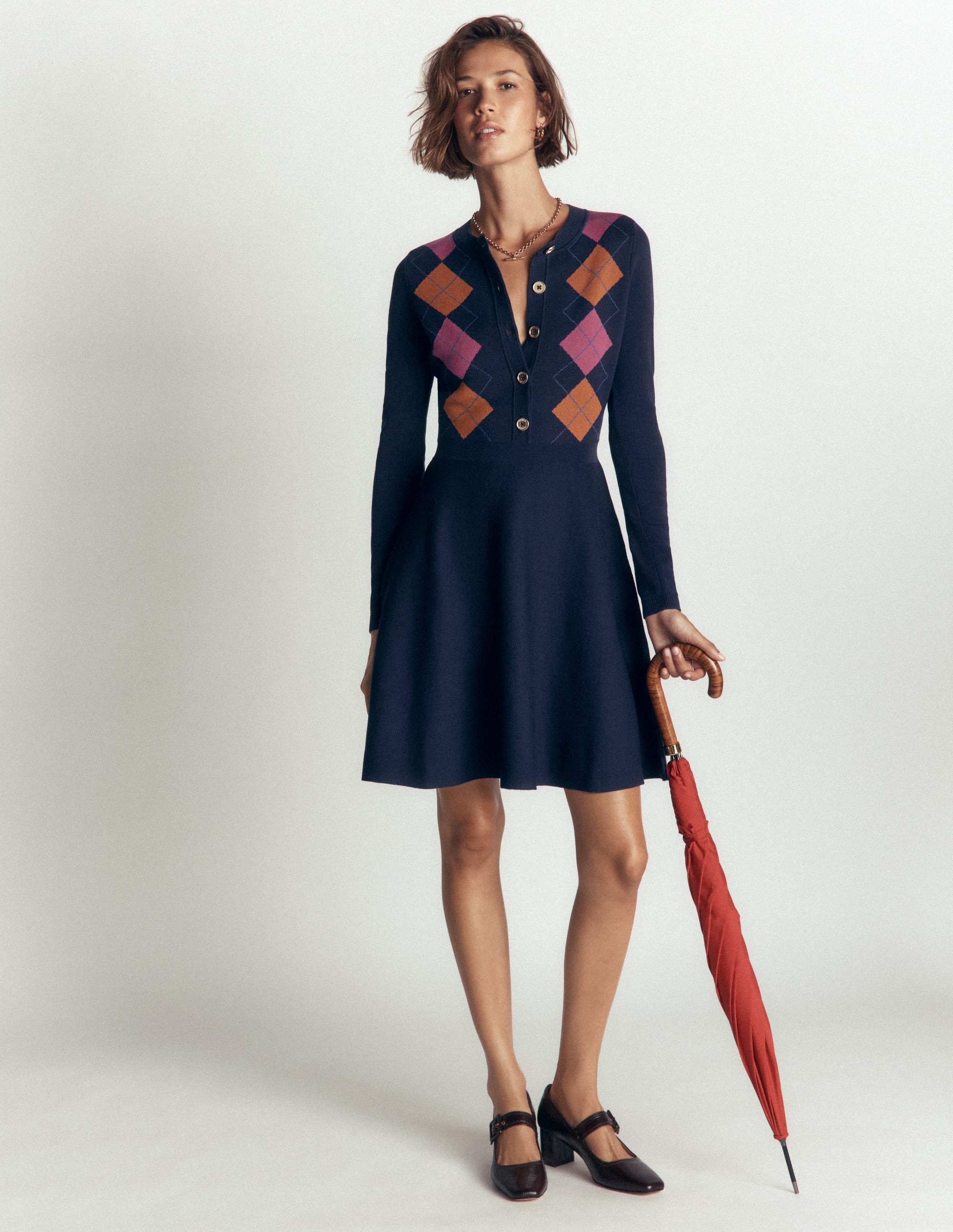 Crew Neck Jacquard Dress-Navy Jacquard - Image 5