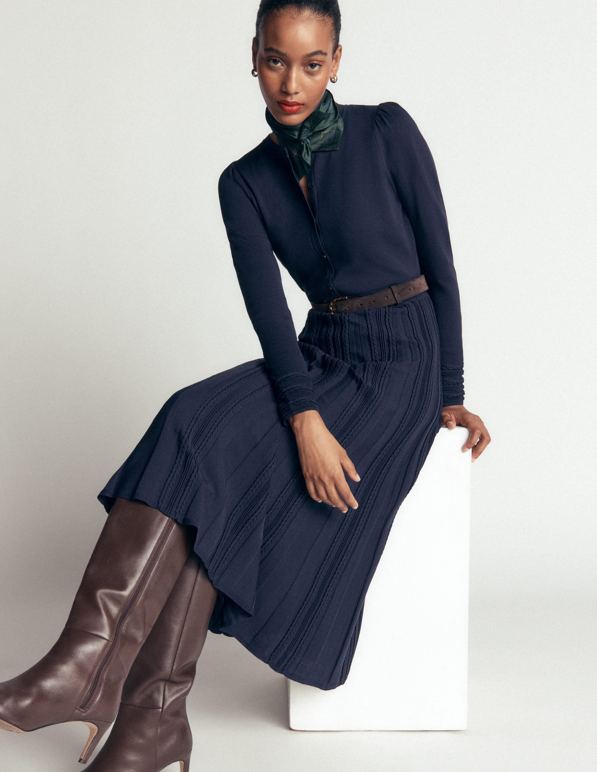 Cable Stitch Knitted Dress-Navy - Image 1