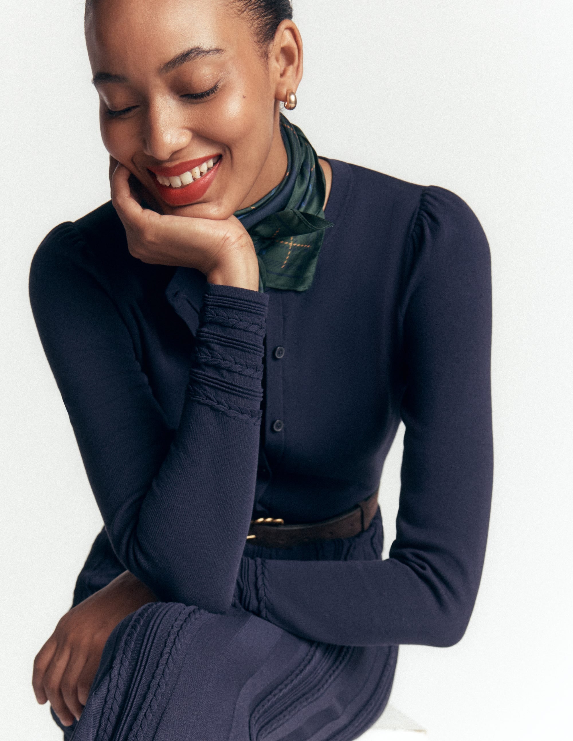 Cable Stitch Knitted Dress-Navy - Image 2